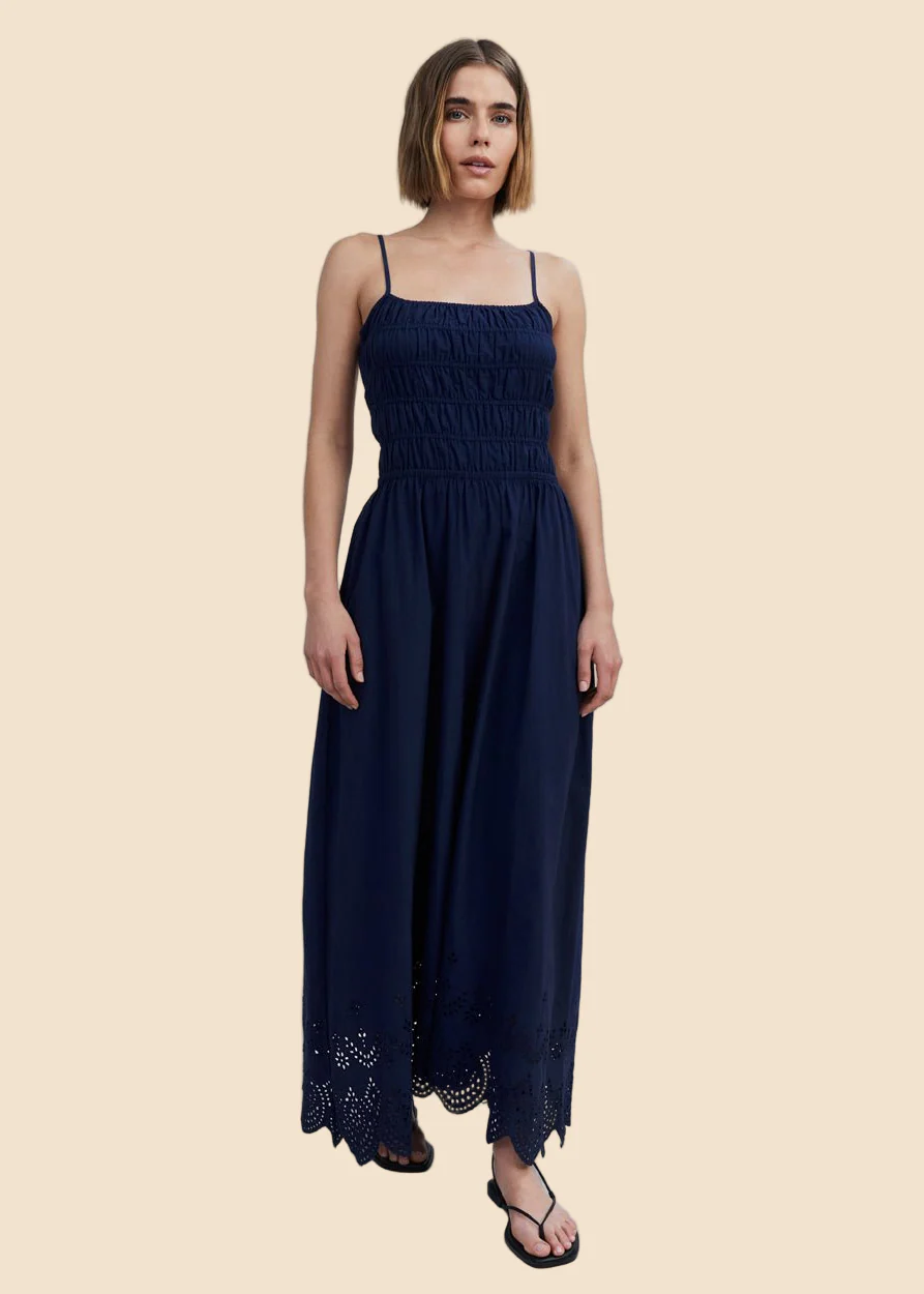 Delta Midi Dress Eyelet Hem | French Navy - Image 3
