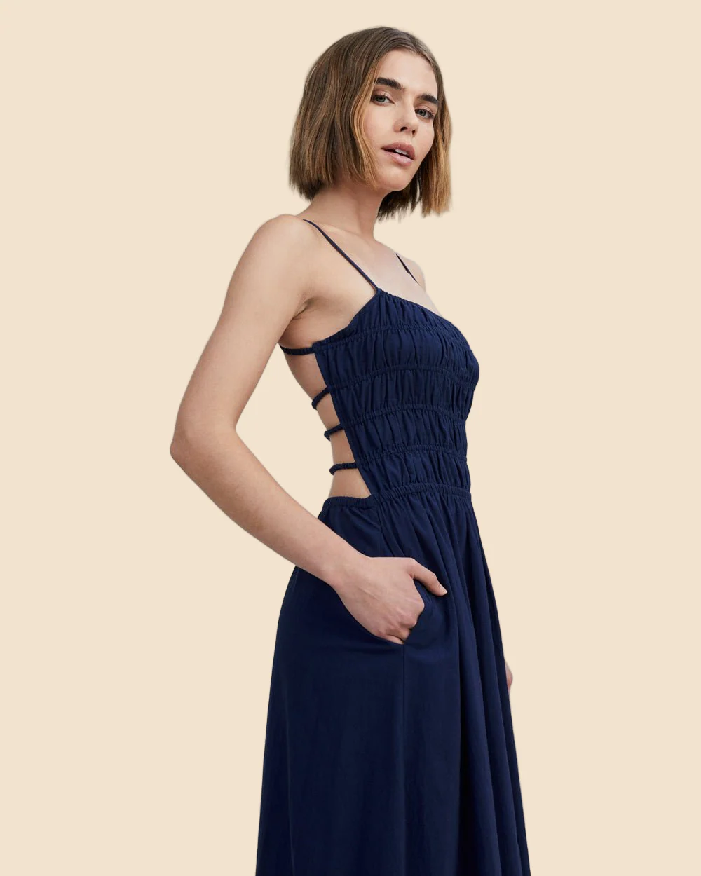 Delta Midi Dress Eyelet Hem | French Navy - Image 5