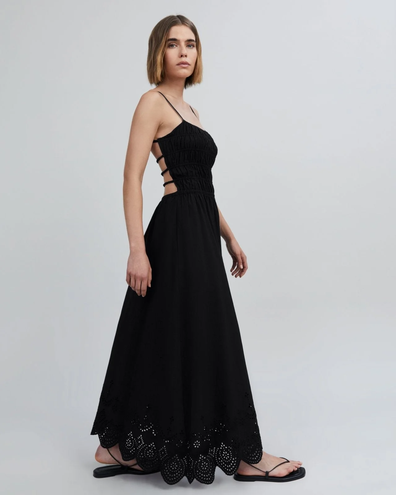 Eyelet Delta Midi Dress | Noir - Image 4