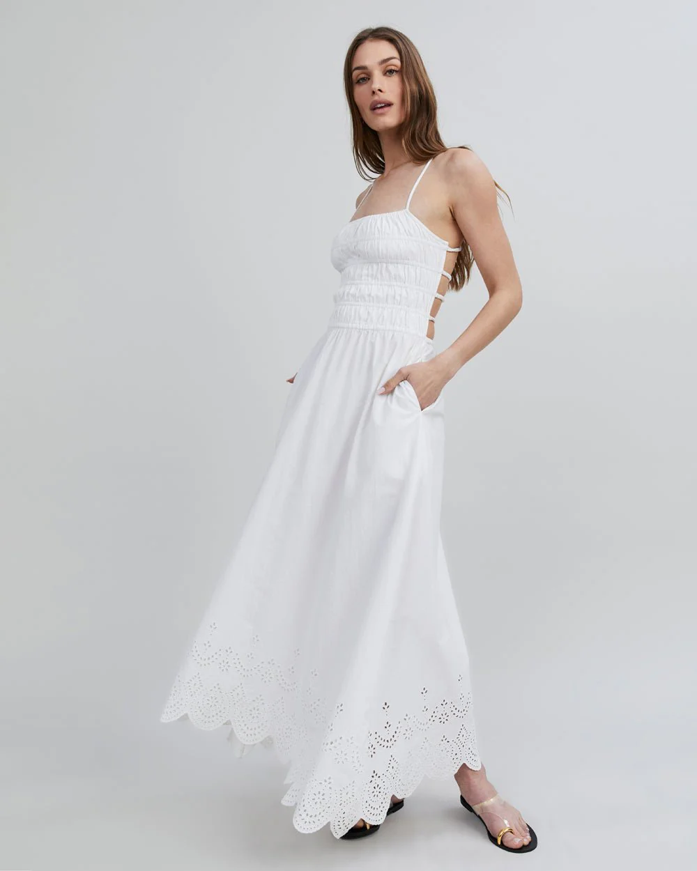 Eyelet Delta Midi Dress | Optic White - Image 5