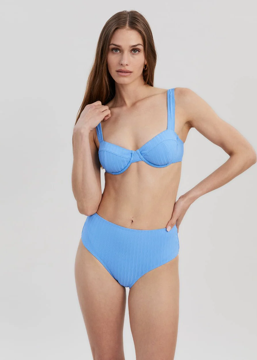 Lilo Ribbed Bikini Top | Marina Blue