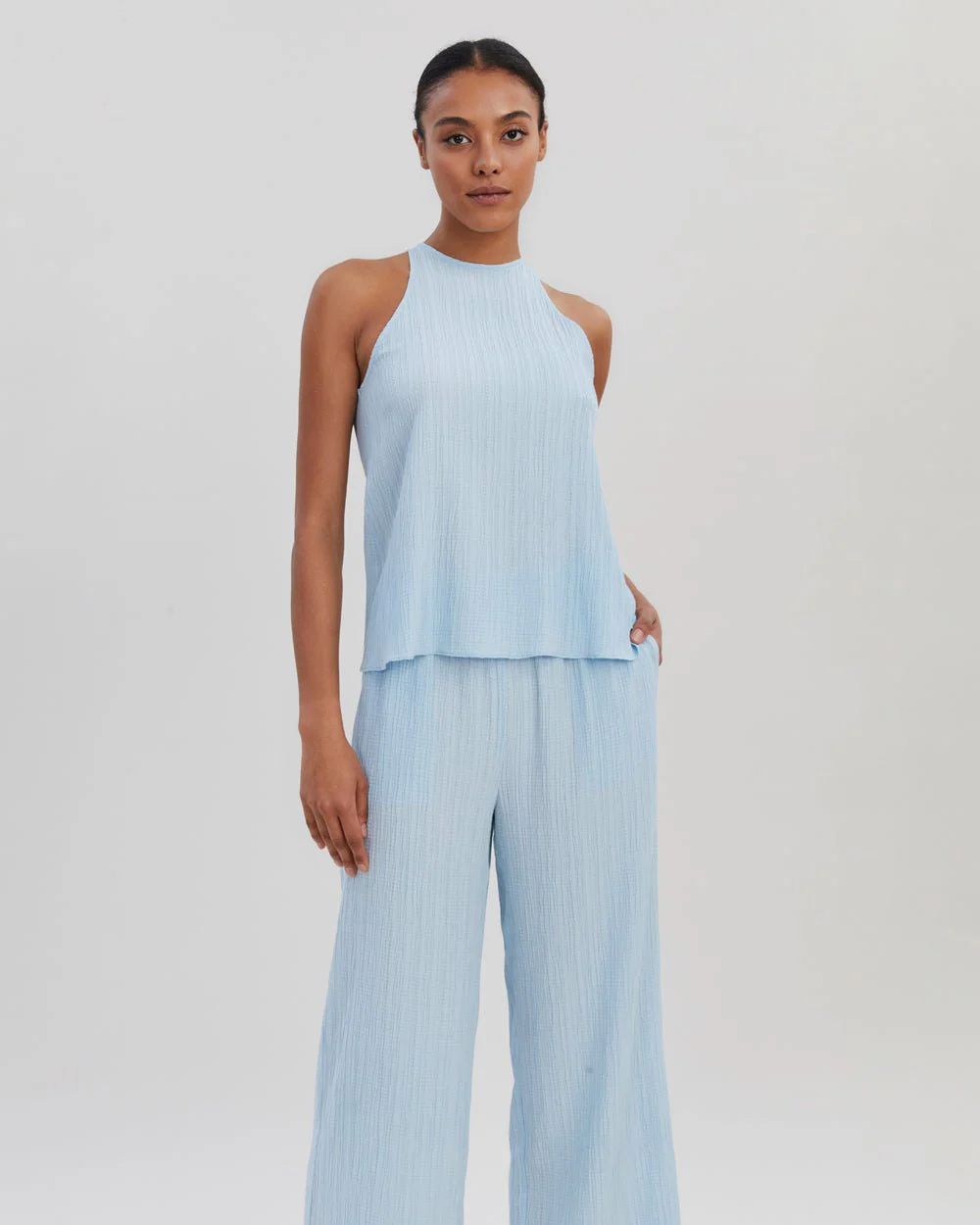 Milly Sleeveless Tie Neck Top | Powder Blue - Image 2