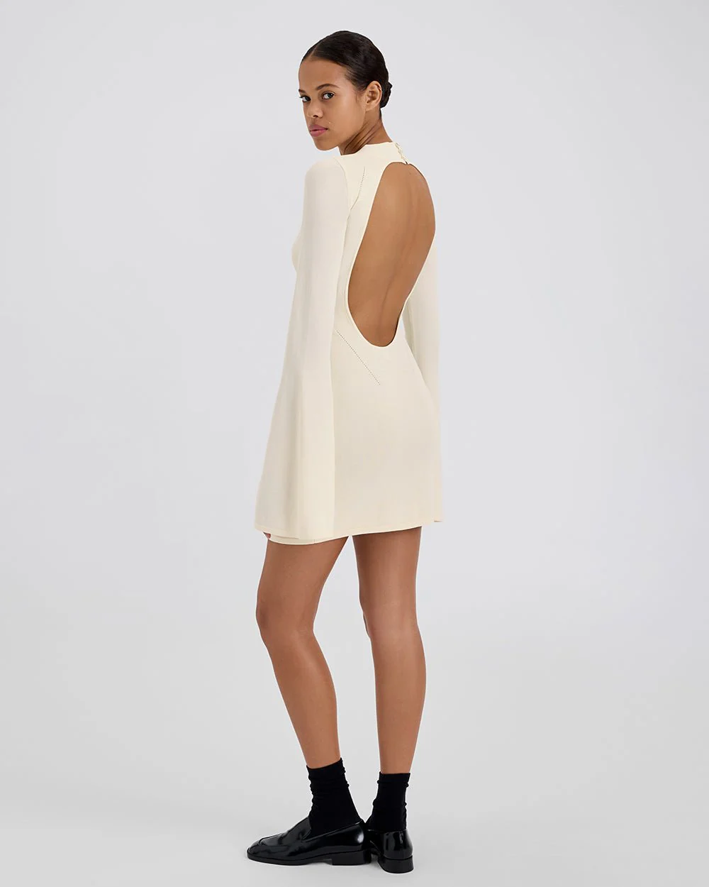 Narcia Knit Openback Mini Dress | Ecru - Image 4