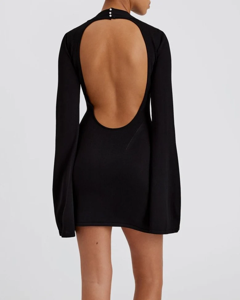 Narcia Knit Openback Mini Dress | Noir - Image 2