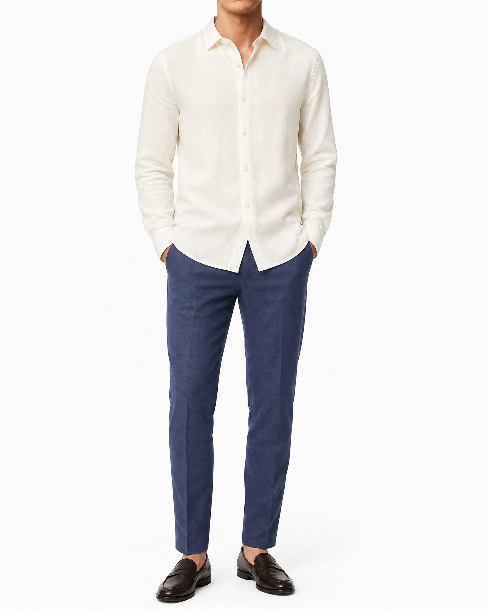 Mens | Stretch Linen Long Sleeve Shirt | White - Image 3