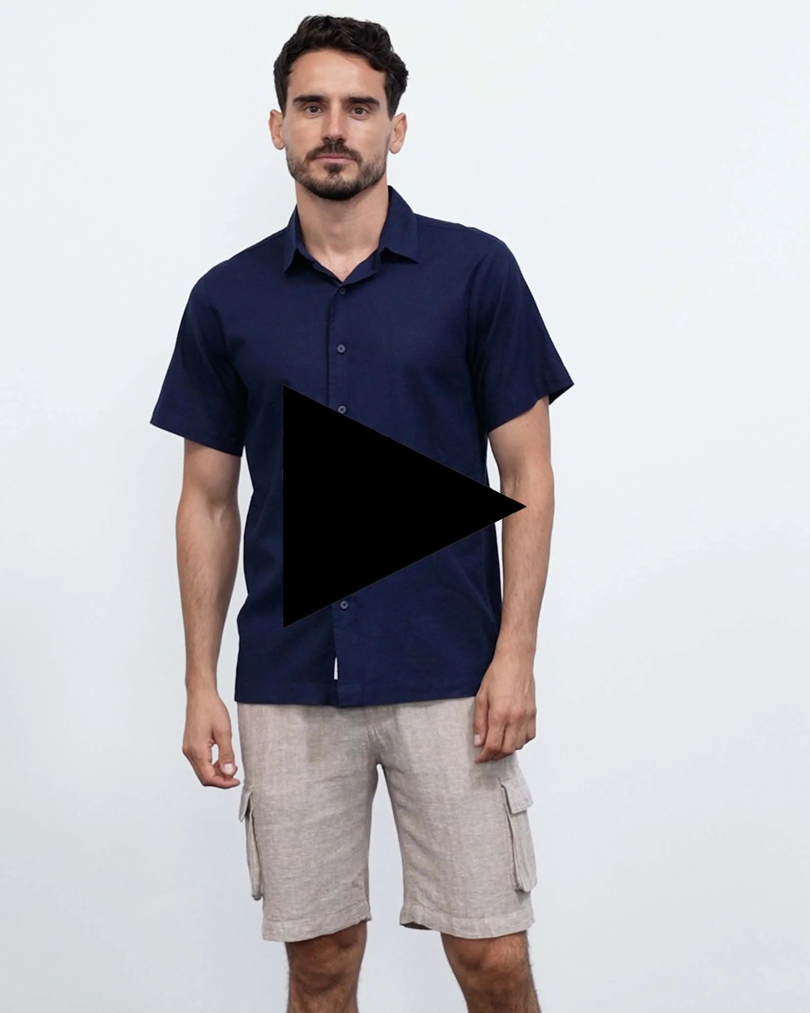 Mens | Stretch Linen Pull On Cargo Short | Navy - Image 11