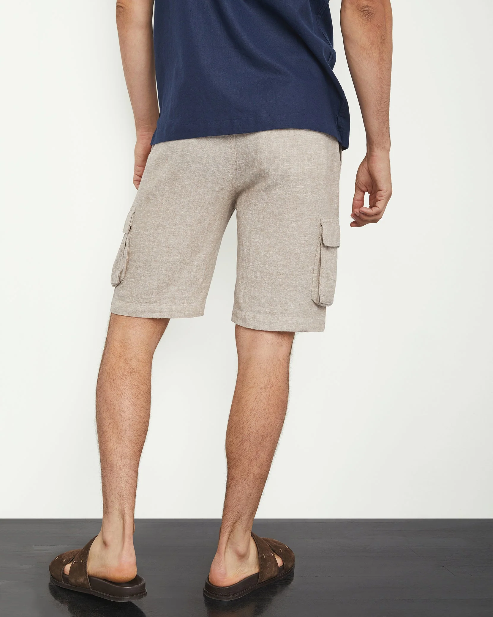 Mens | Stretch Linen Pull On Cargo Short | Navy - Image 6