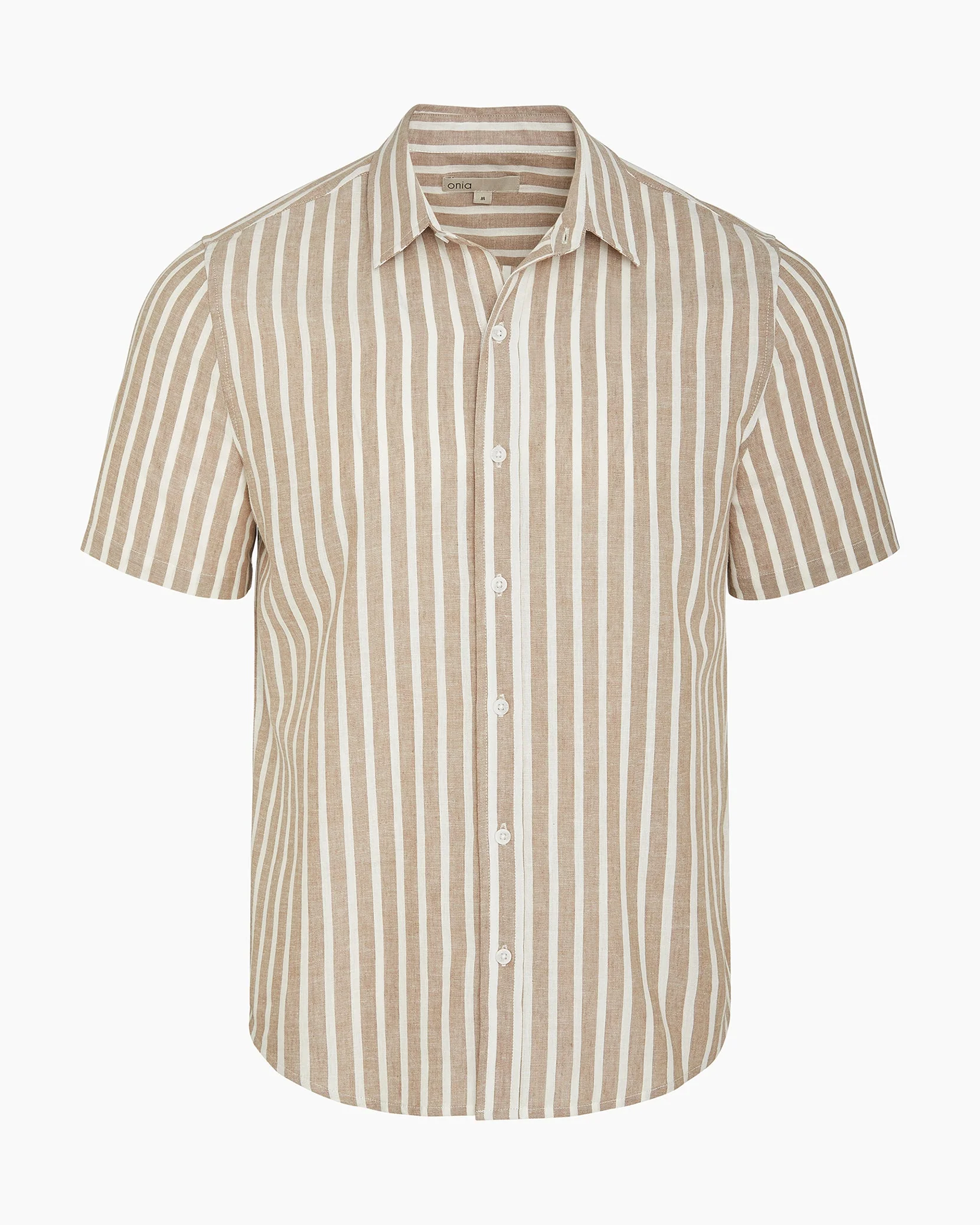 Mens | Stripe Short Sleeve Linen Shirt | Tan