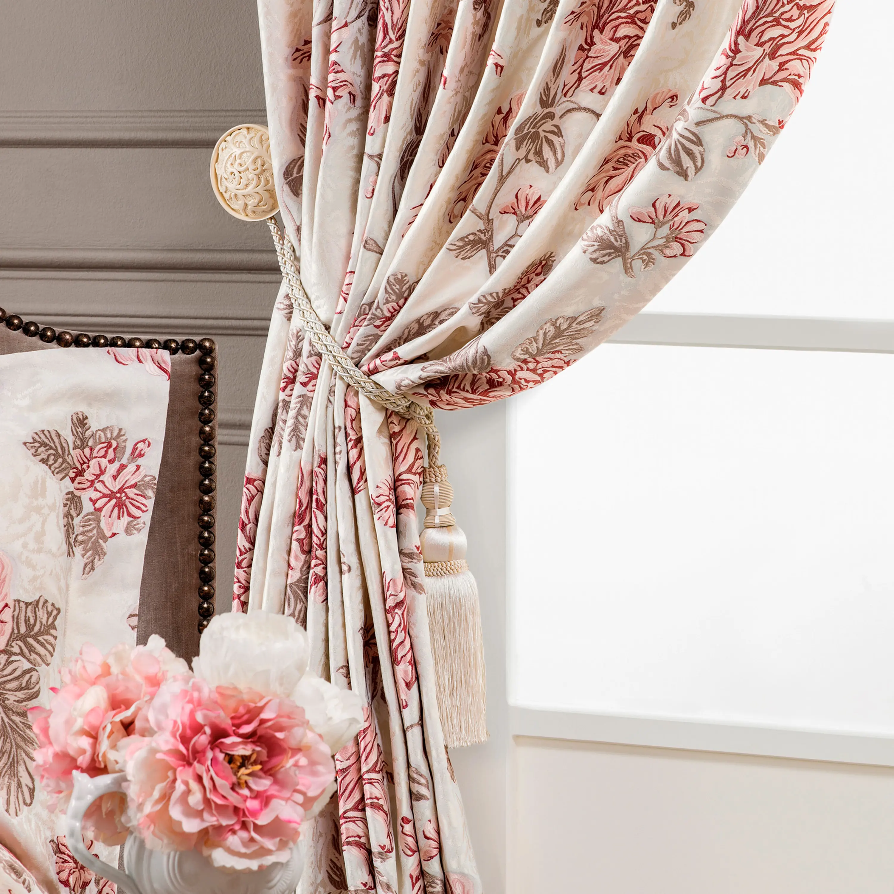 Curtains - Nymph | Pearl Ecru/Bordeaux/Pink | 102" x 118" - Image 4