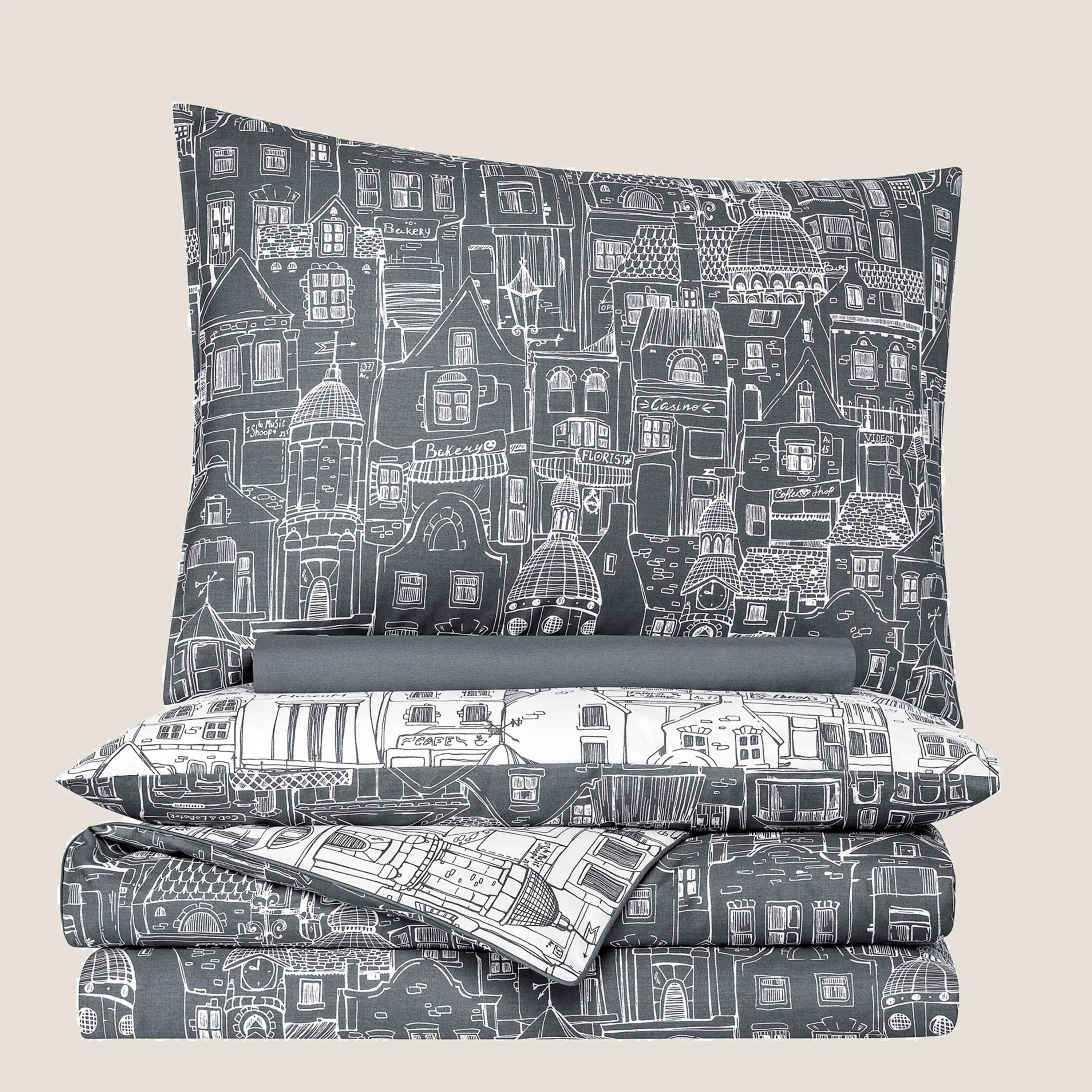 Duvet Cover - City | Grey | Full - Image 4