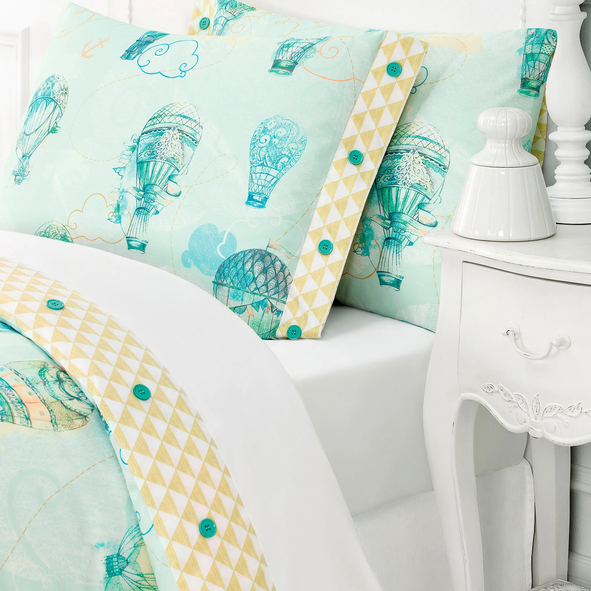 Flat Sheet - Air Baloon Dreams | Turquoise/White | Single - Image 3
