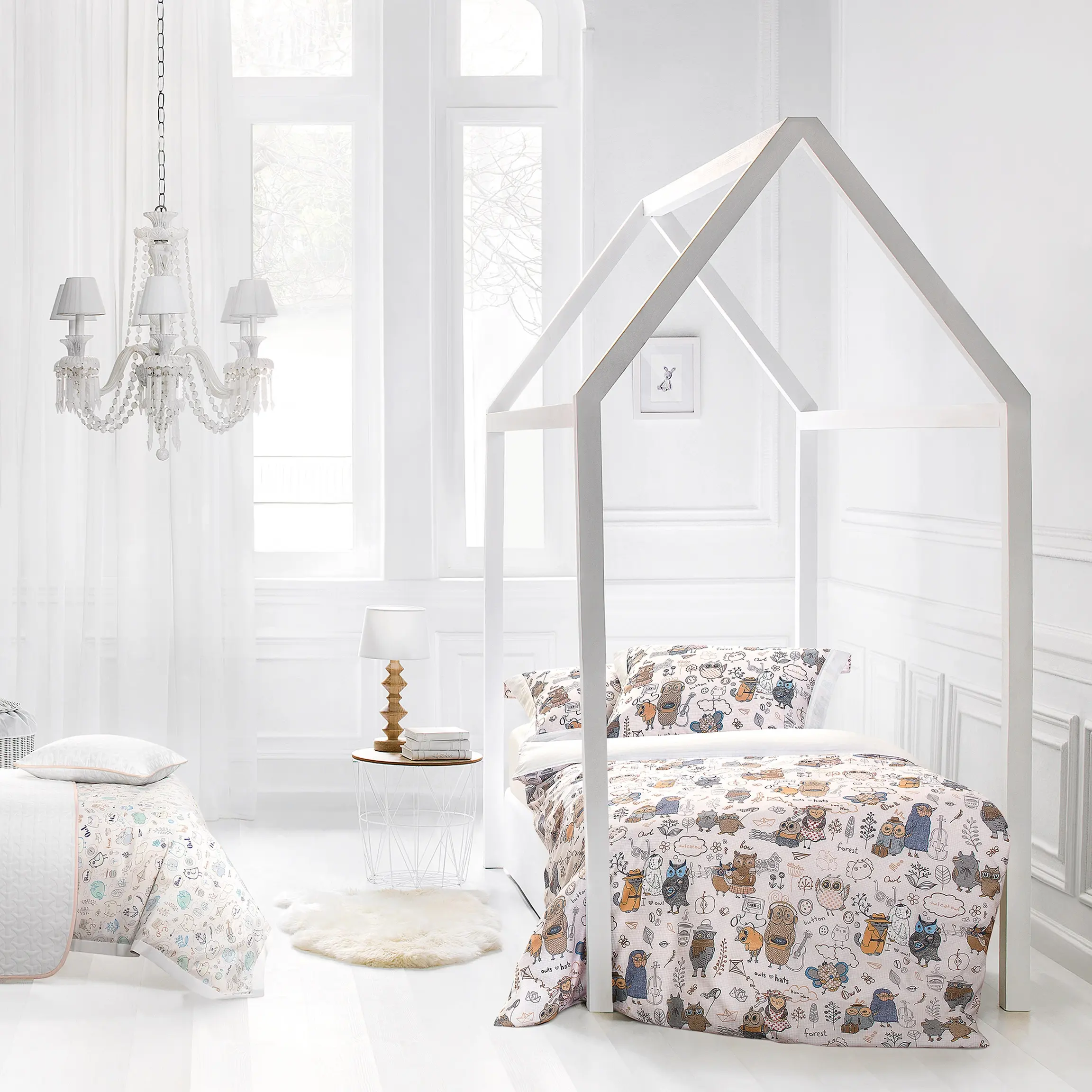 Flat Sheet - Naughty Owls | White | Single