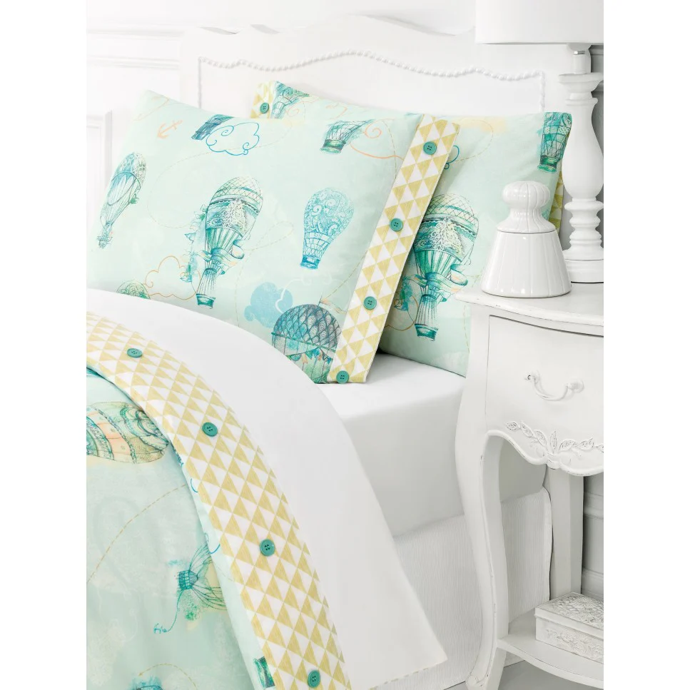 Kids | Flat Sheet - Air Baloon Dreams | Turquoise/White