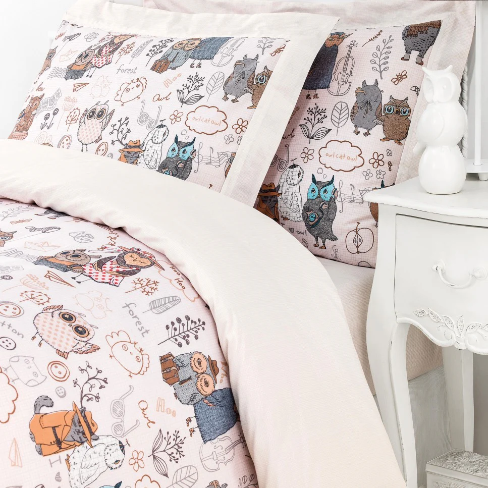 Kids | Flat Sheet - Naughty Owls | White