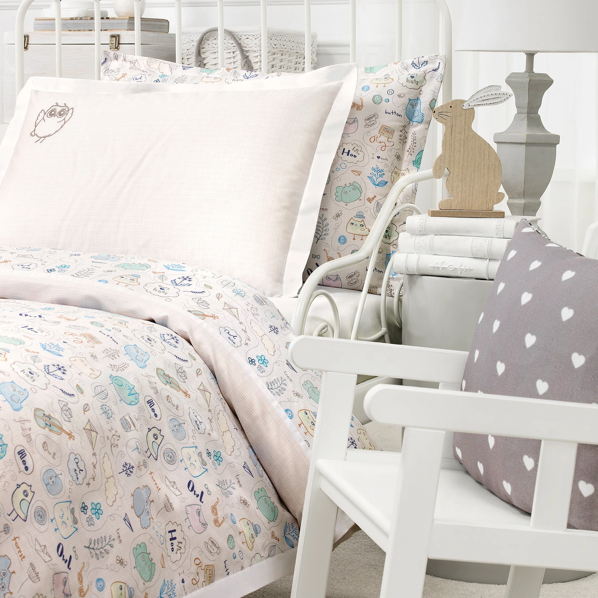 Kids | Flat Sheet - Naughty Owls | White - Image 3