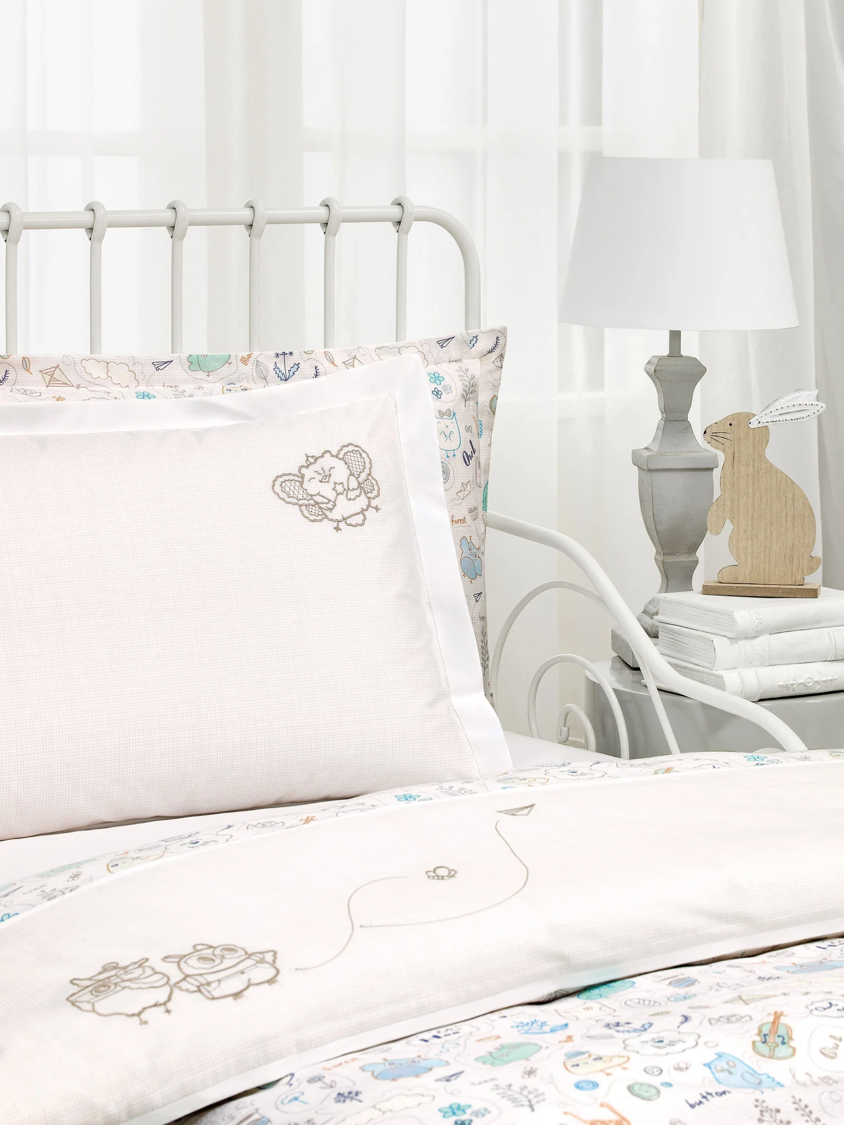 Kids | Flat Sheet - Naughty Owls | White - Image 4