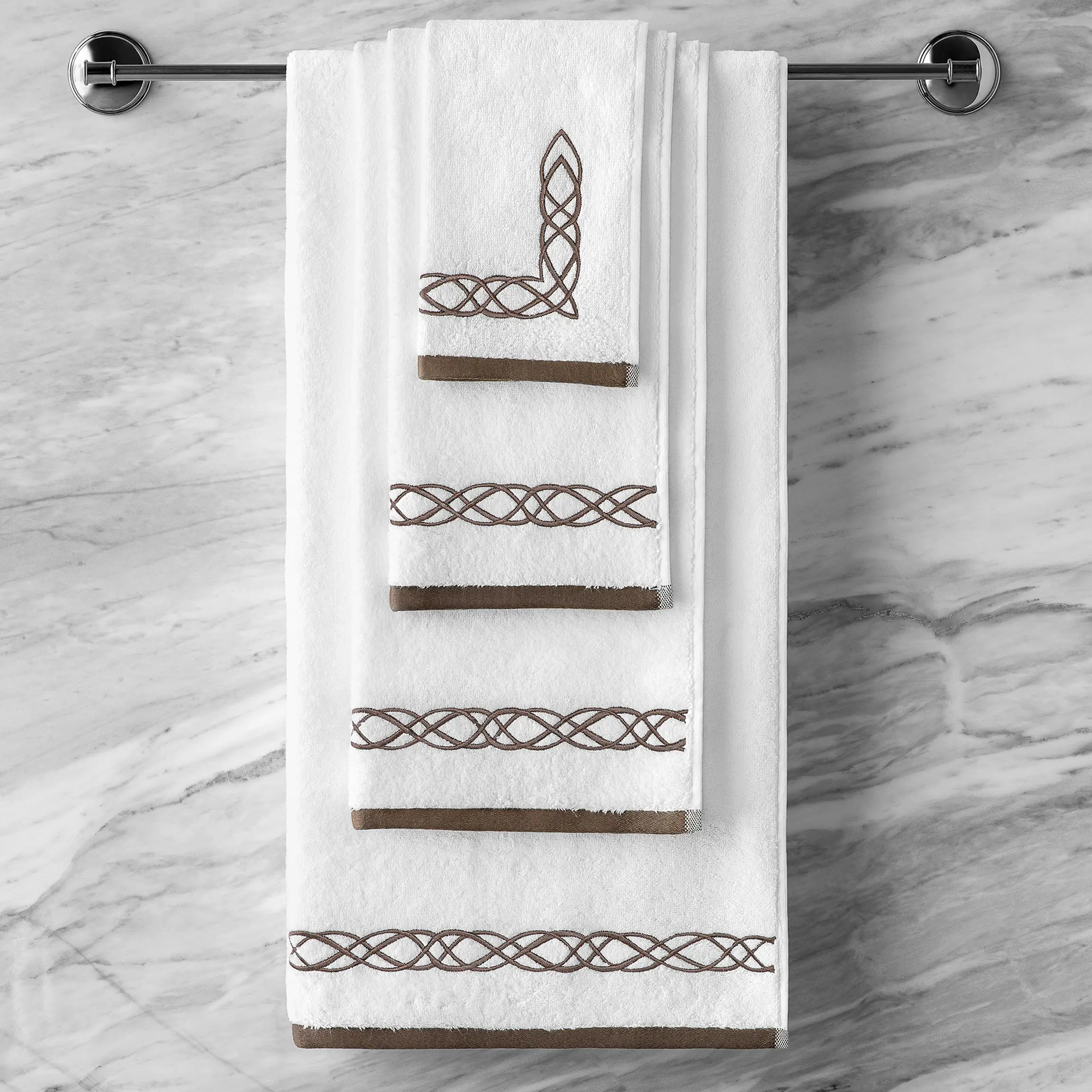 Towel - Mia | White/Brown | 12" x 12" - Image 3