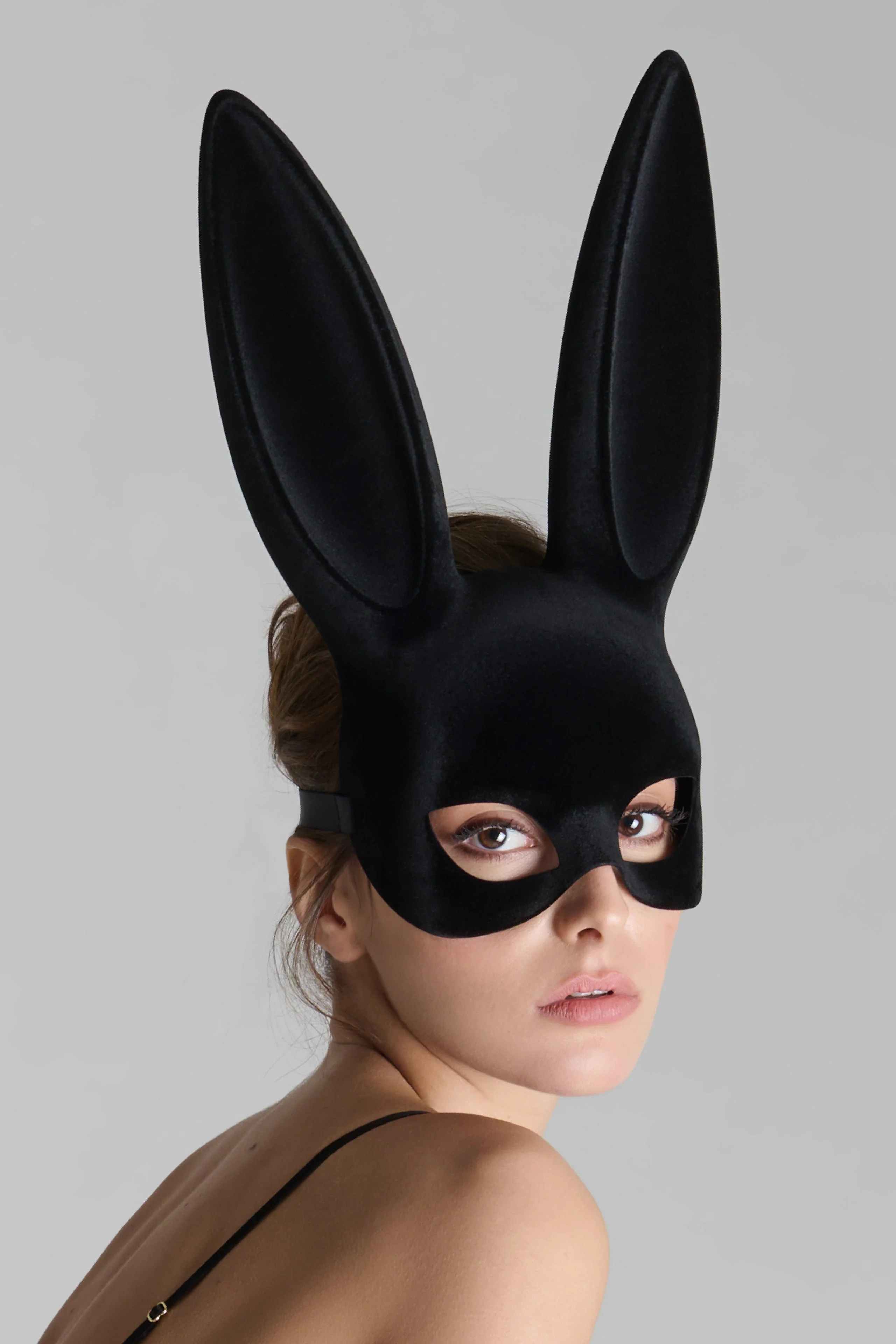 Velvet bunny mask with pompom - Les Fetiches | Black