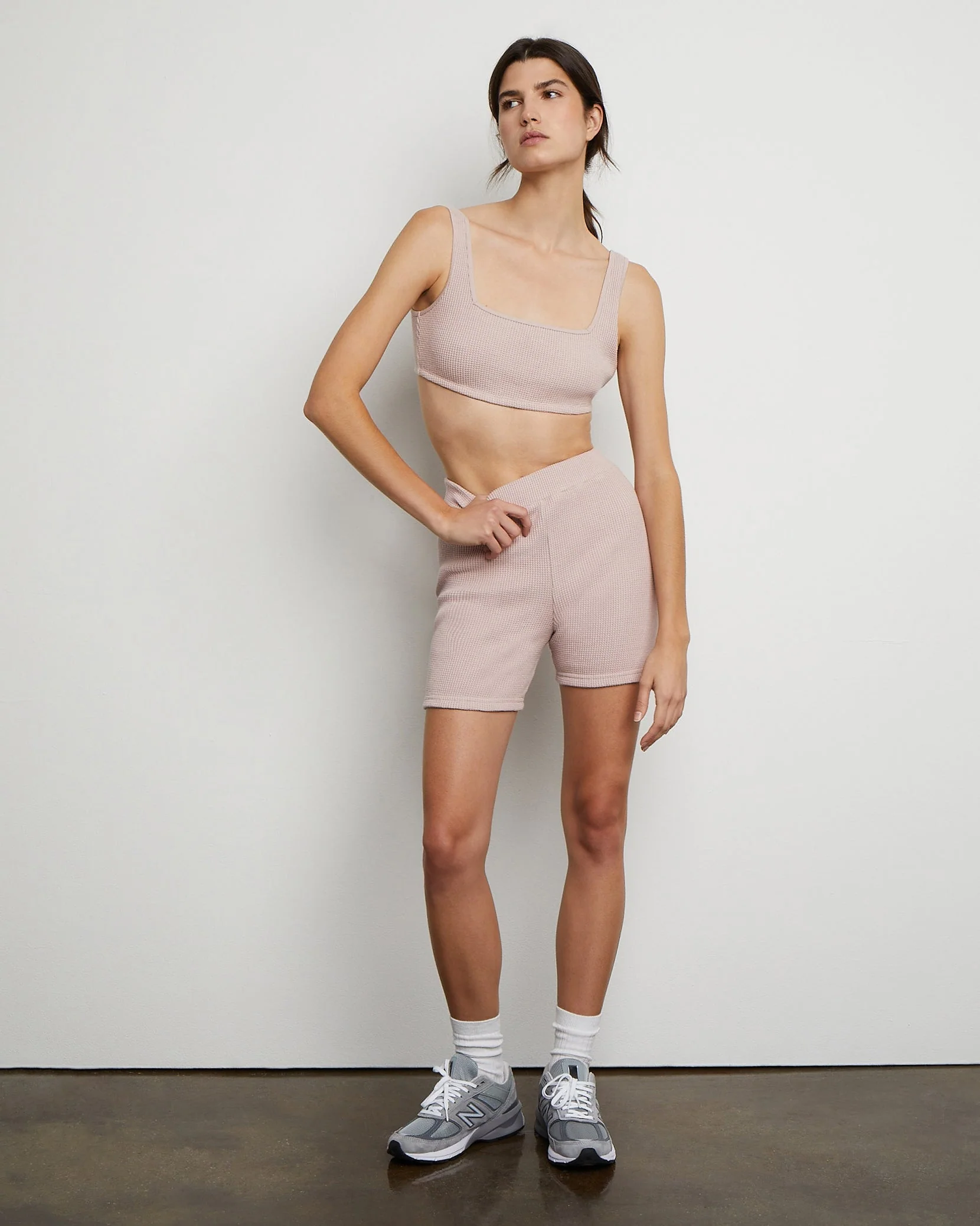 Womens | Waffle Knit Biker Shorts | Blush - Image 3