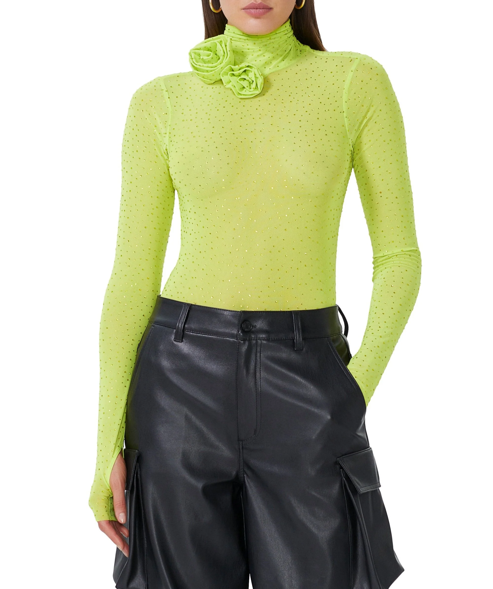 Zadie Rosette Rhinestone Top | Lime Punch - Image 2