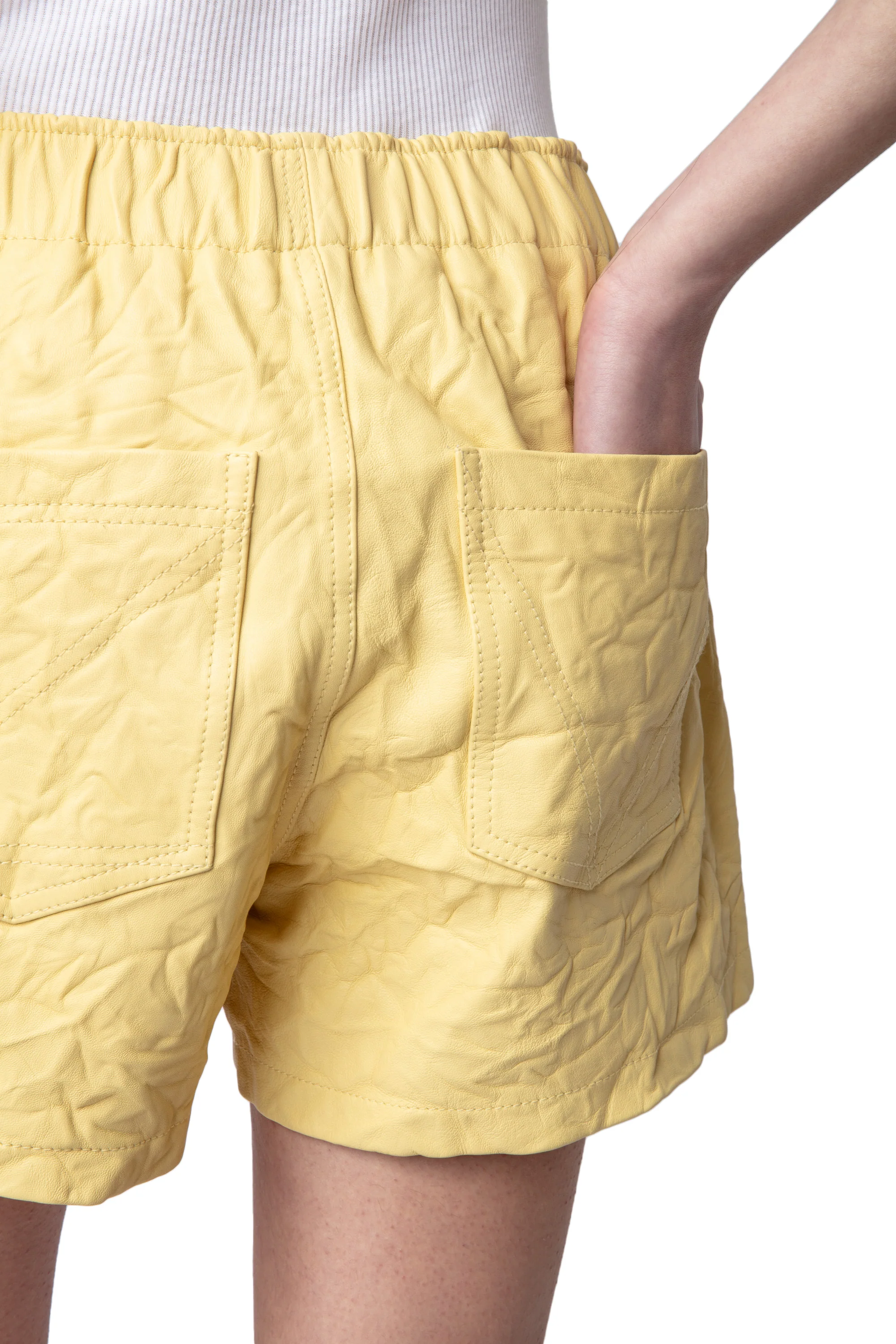 Crinkled Leather Bermuda | Shea Butter - Image 3