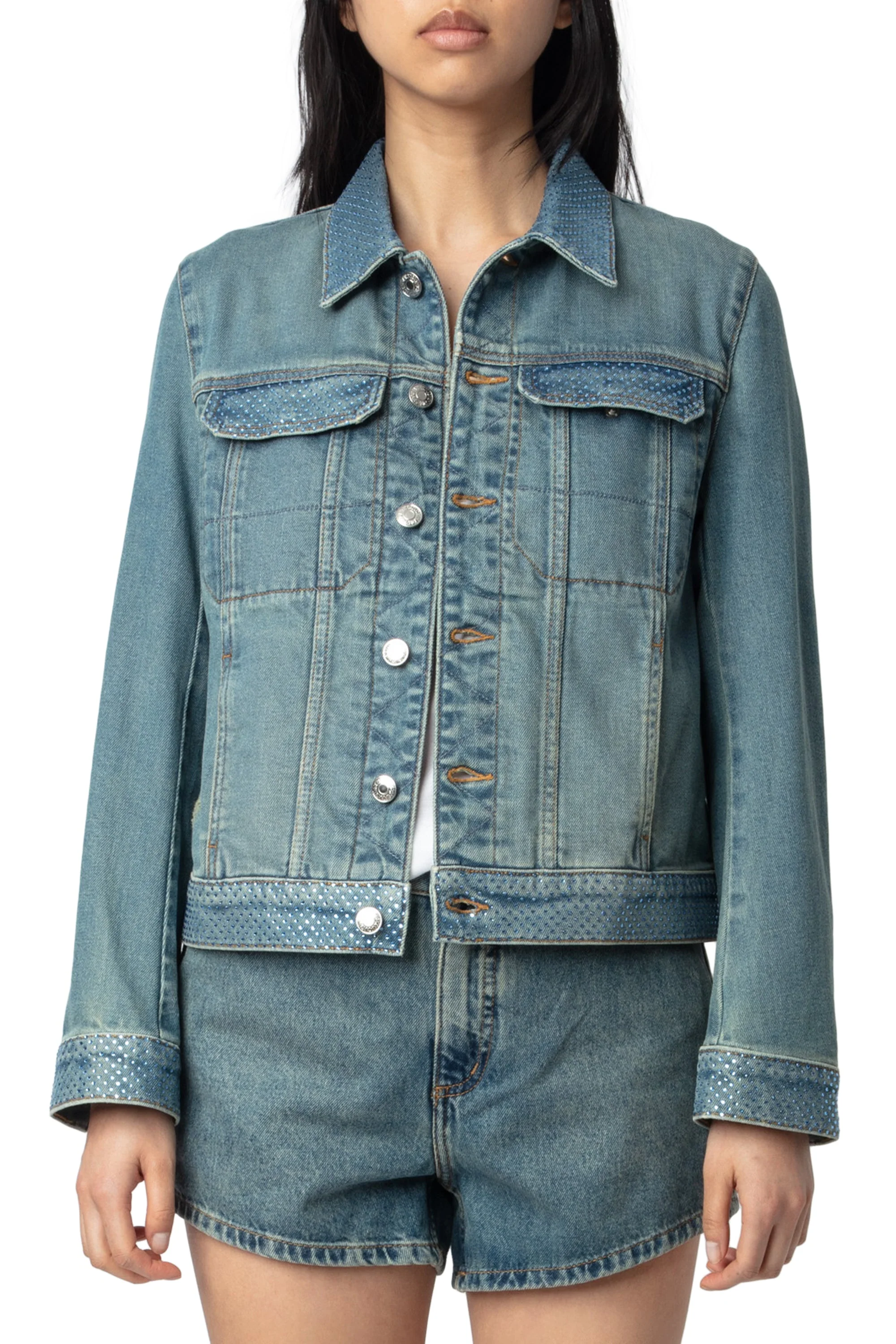 Kioky Denim Eco Strass Jacket | Light Blue