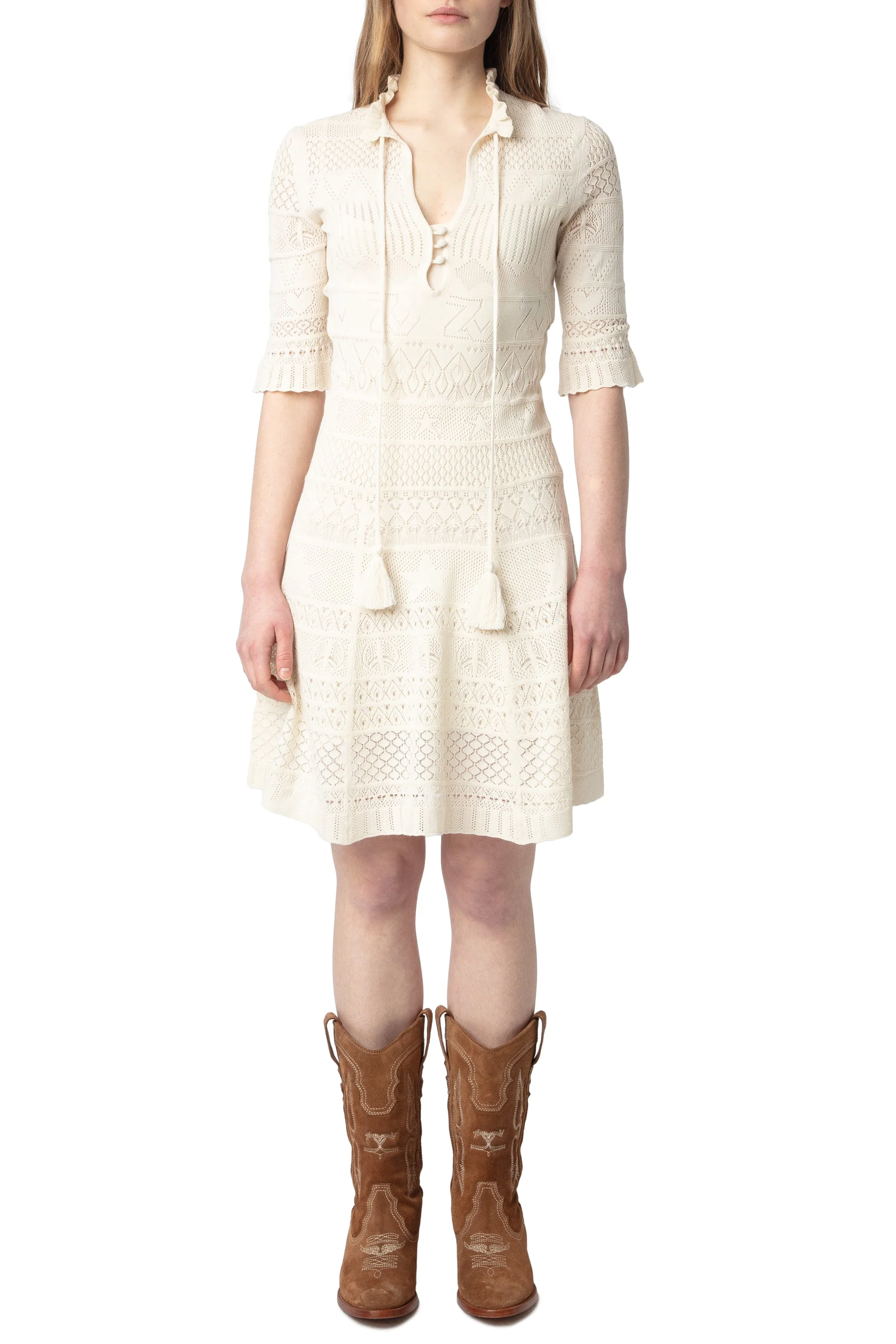 Memphisa CO Pointelle Dress | Ecru - Image 2