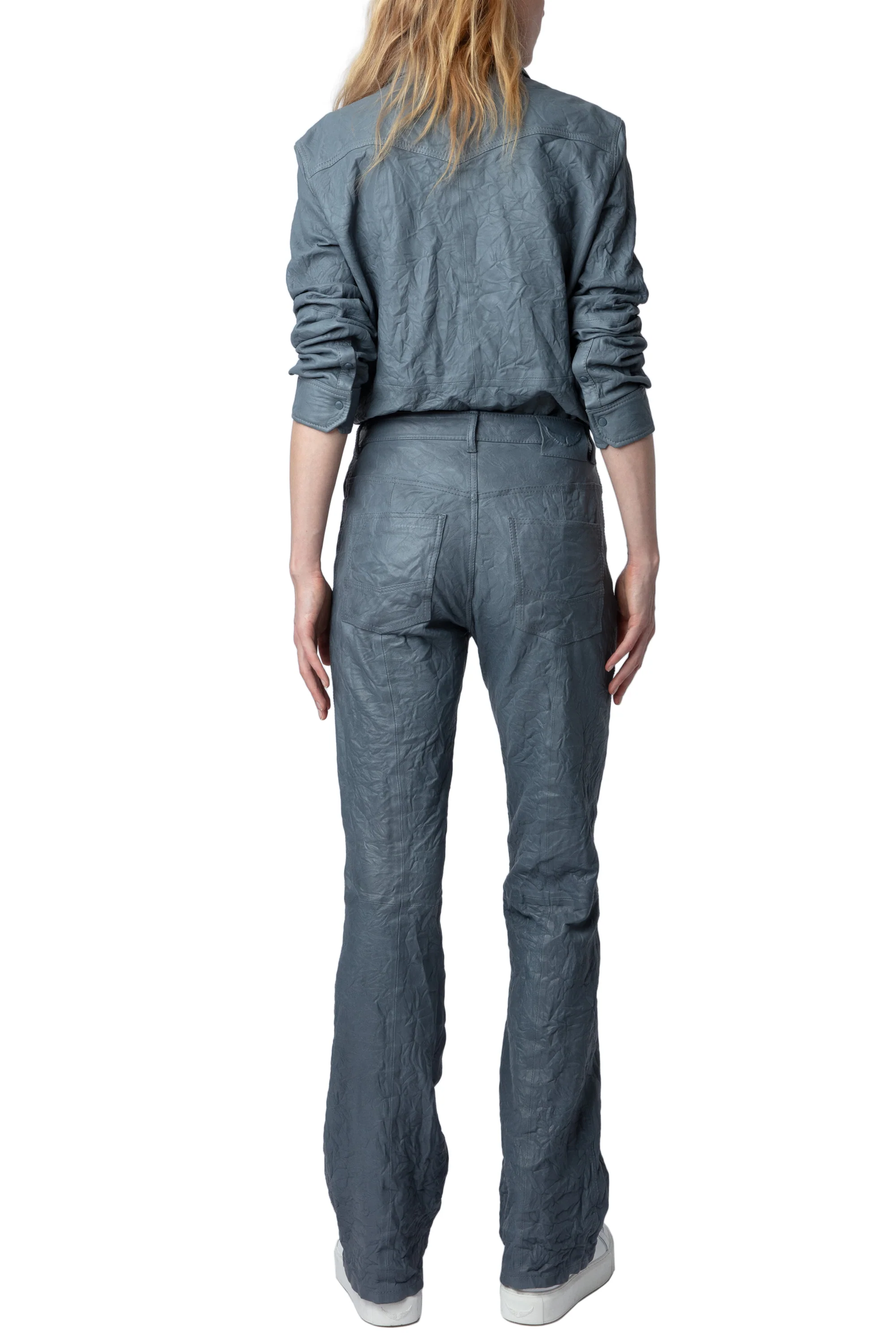 Pistol Creased Leather Pants | Light Blue - Image 6
