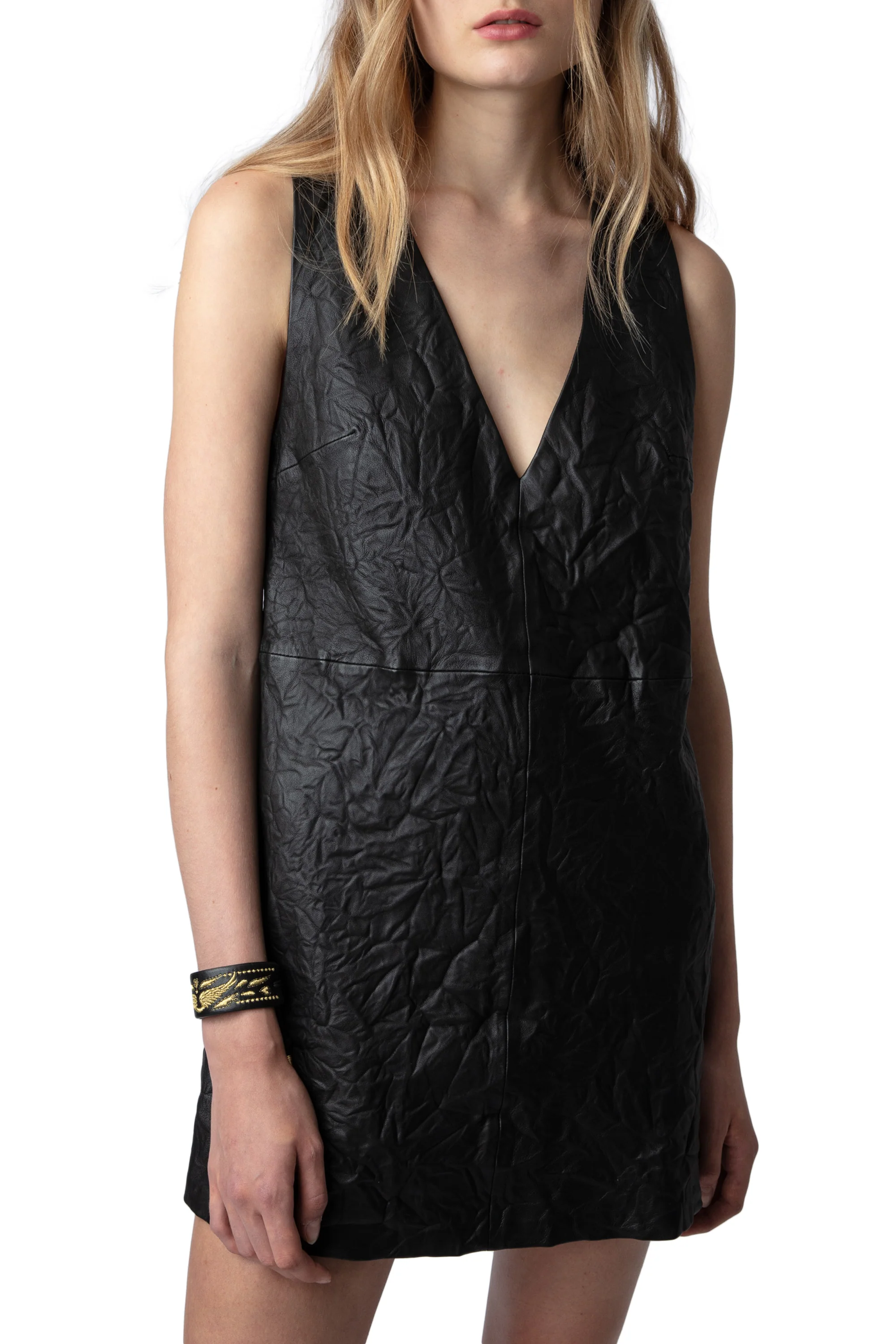 Rasha Creased Leather Dress | Black - Image 3
