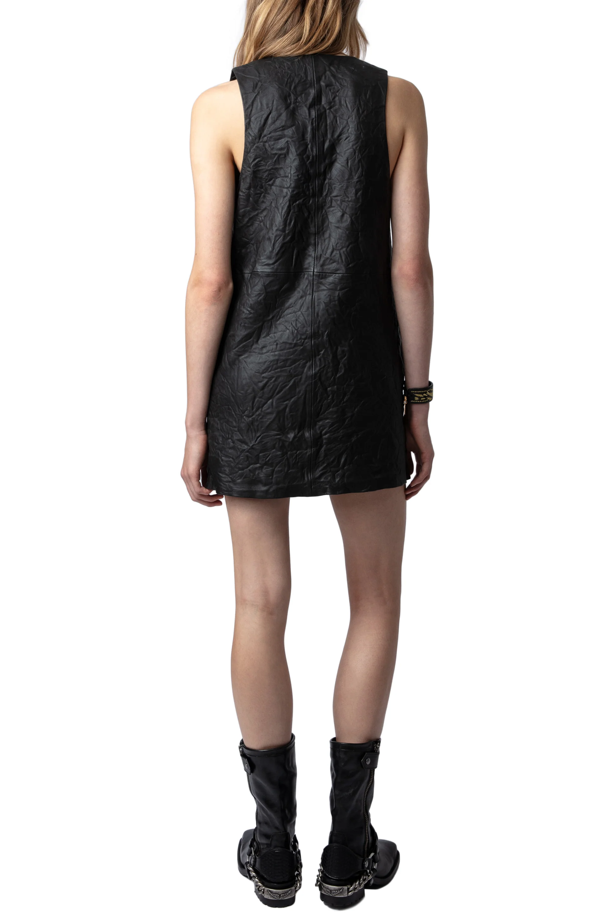 Rasha Creased Leather Dress | Black - Image 6