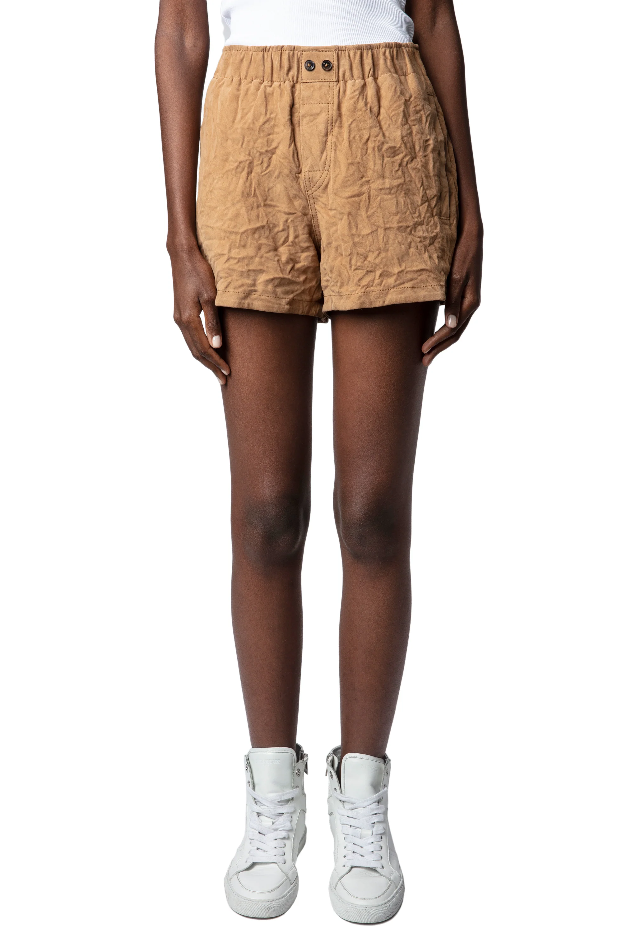 Rexa Crinkled Suede Bermuda | Cognac