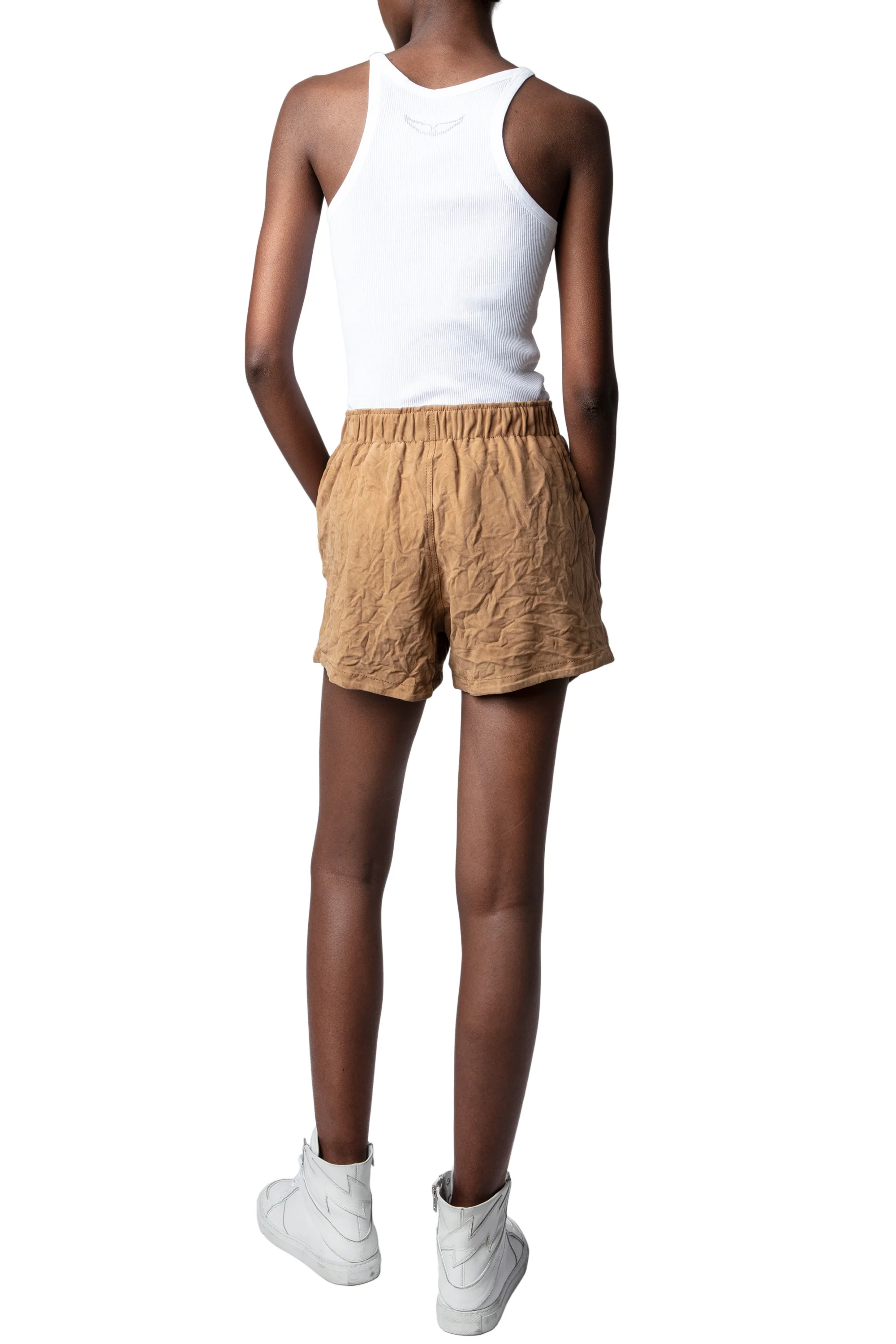 Rexa Crinkled Suede Bermuda | Cognac - Image 3