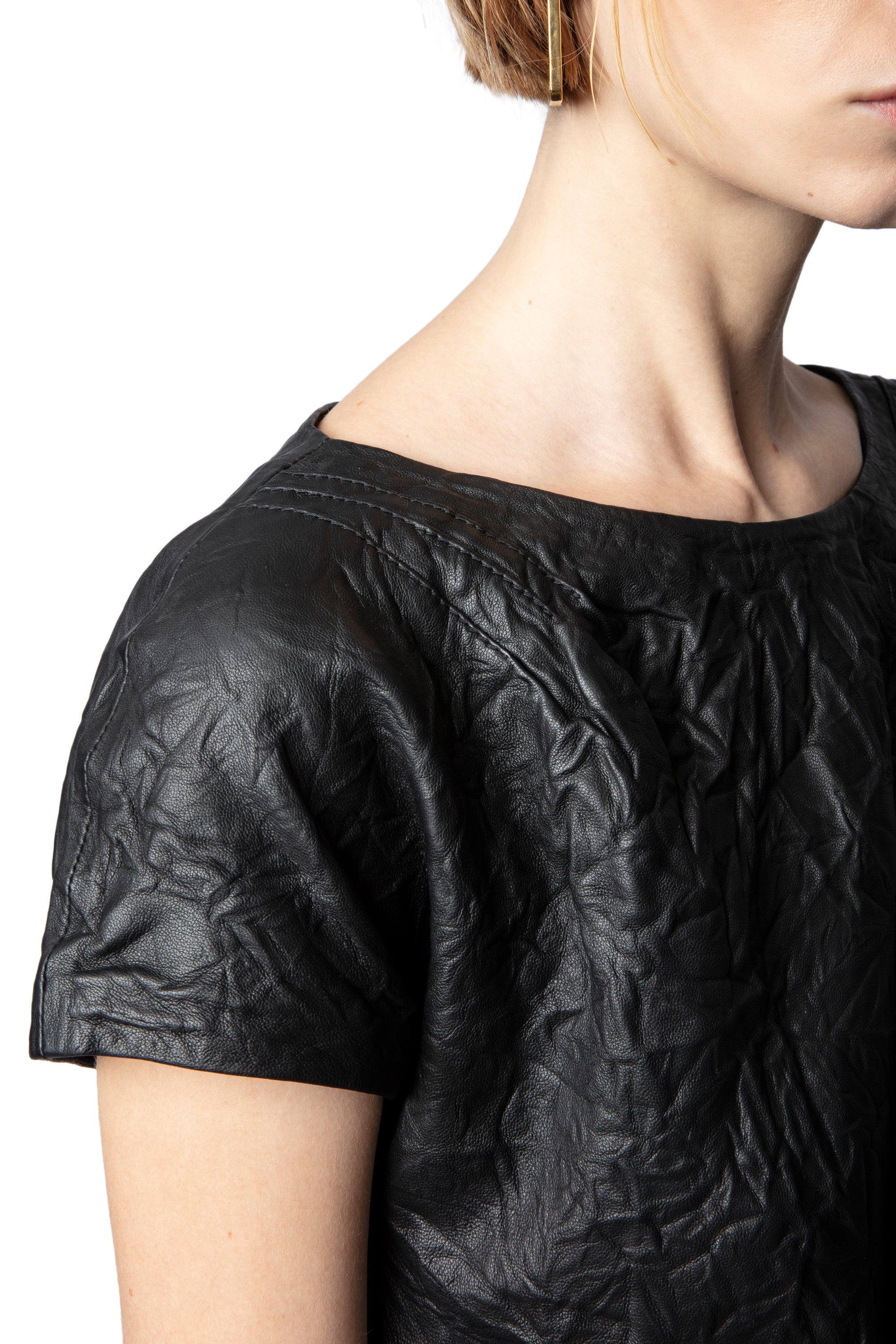 Rexa Crinkled Suede Dress | Black - Image 3