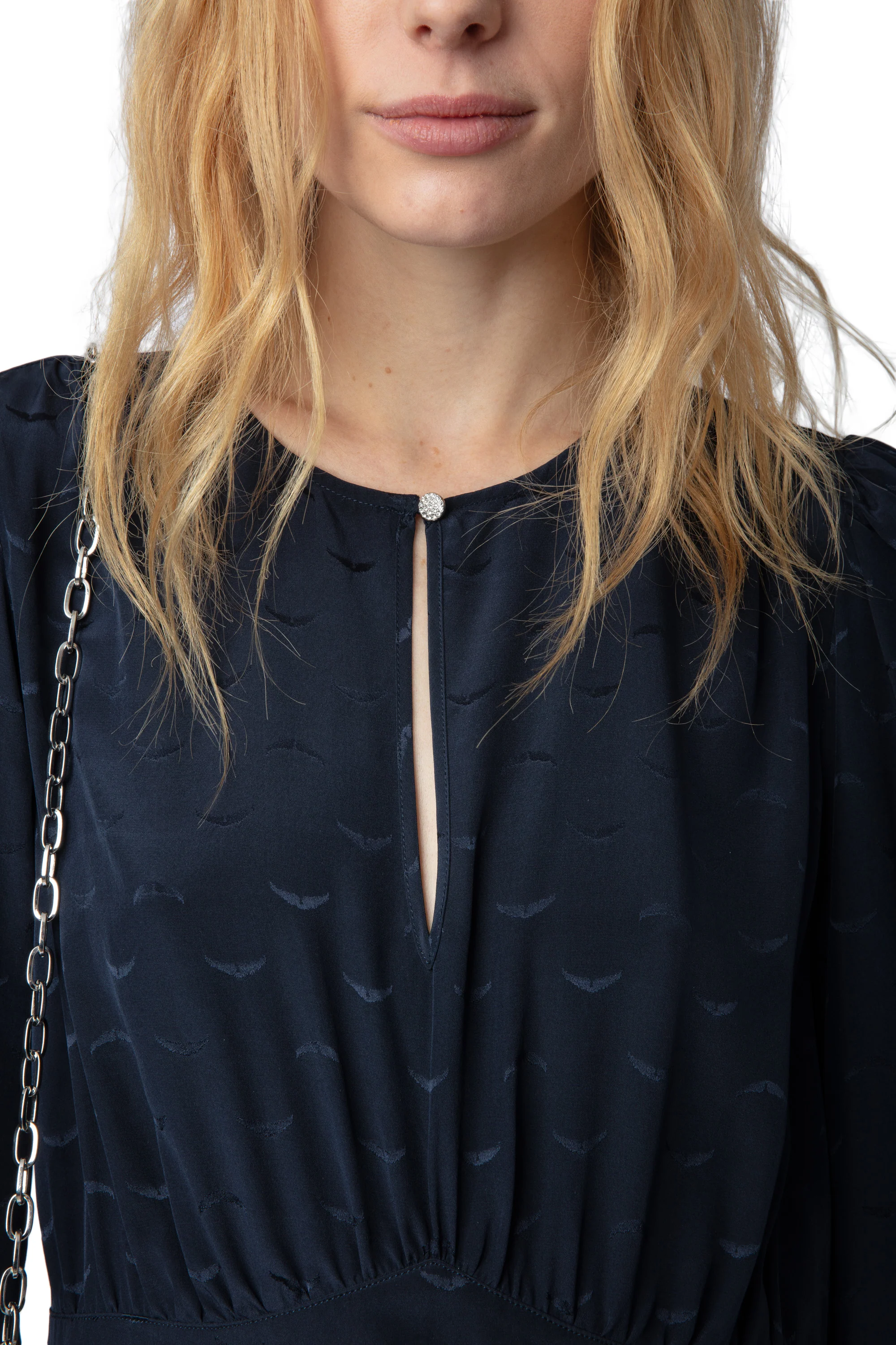Rhodri Jacquard Wings Dress | Navy Blue - Image 3