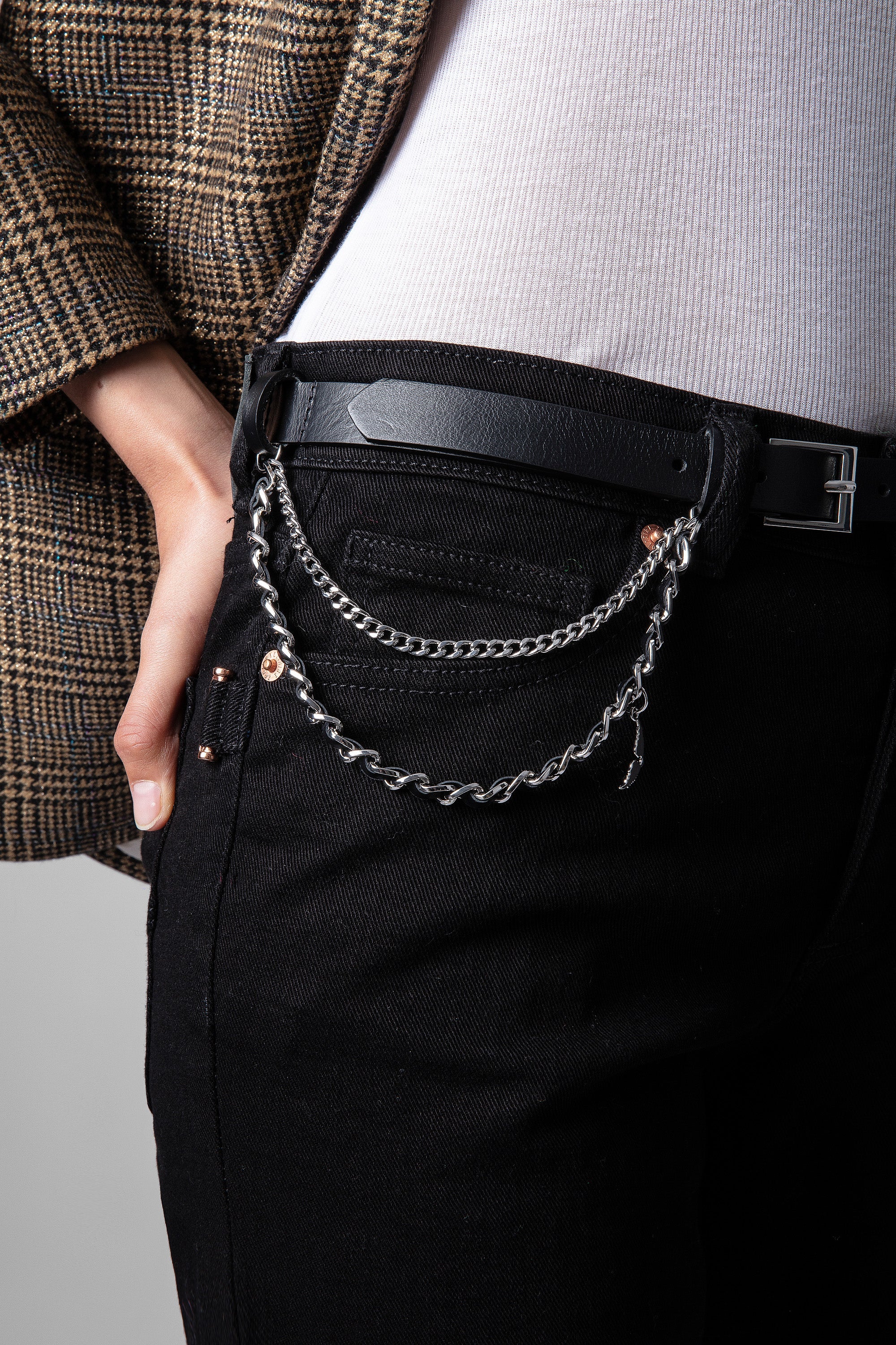 Rock Chain Belt Leather Belt | Black/Silver - Image 3