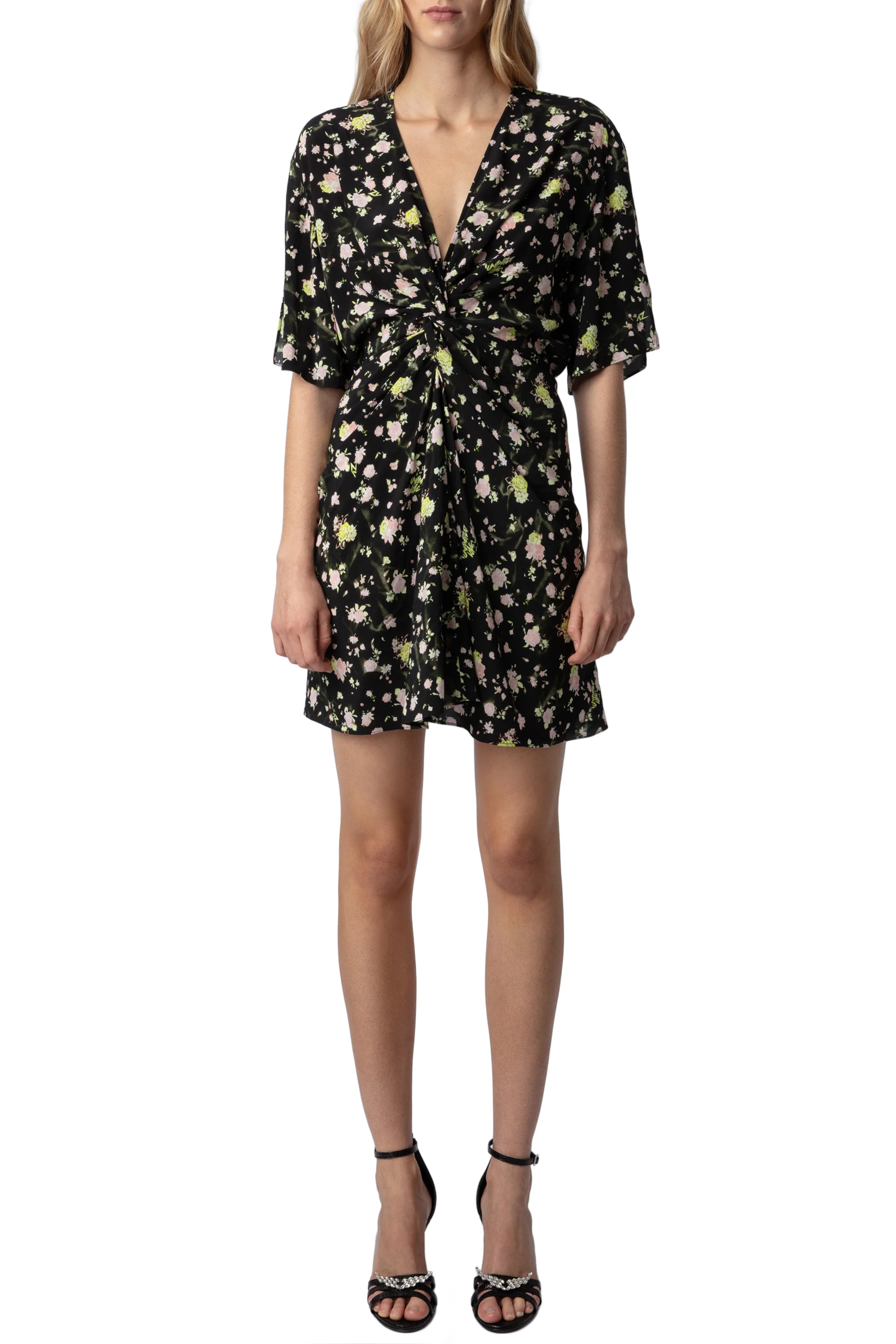 Rozom Soft Crinkle Roses Dress | Black