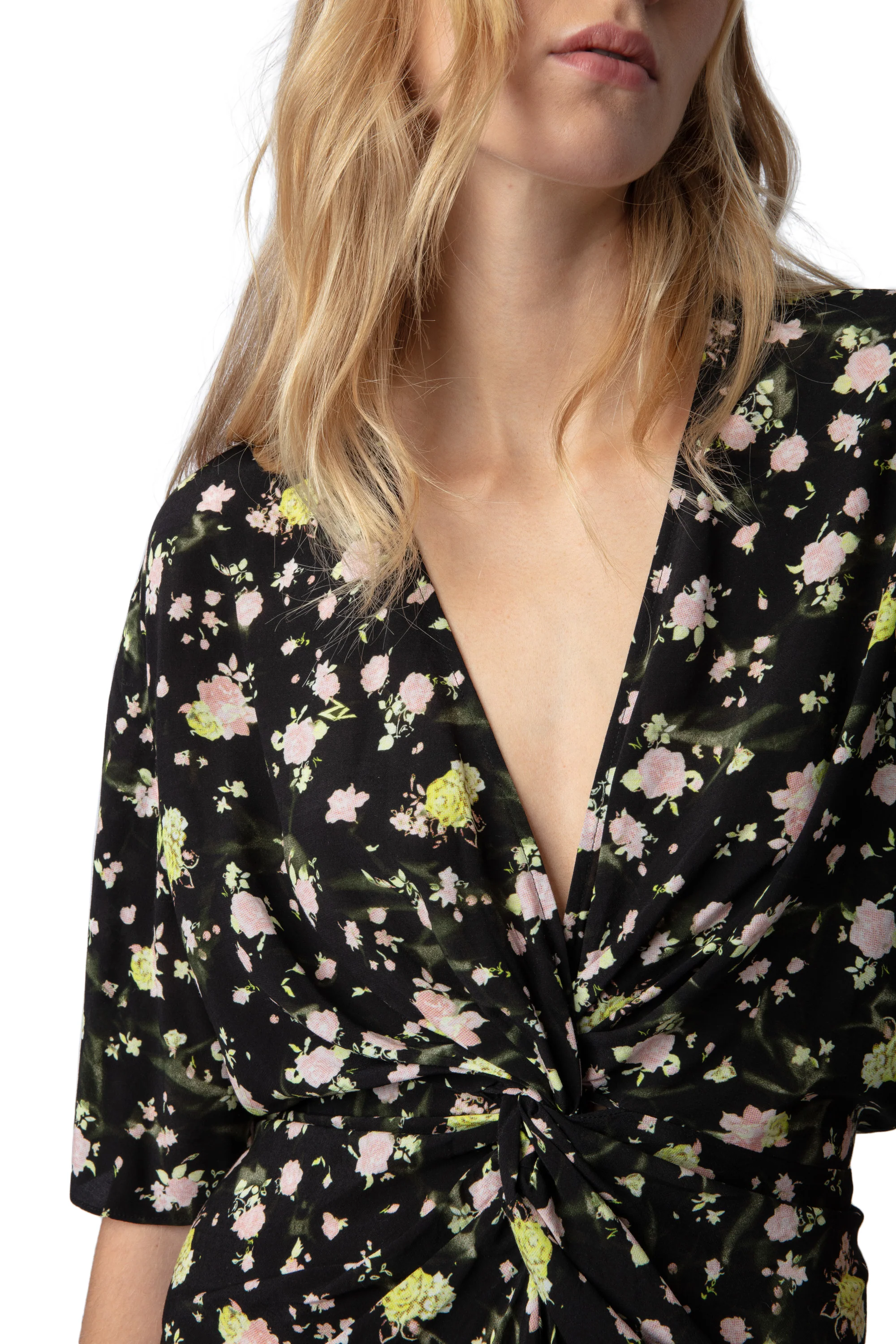Rozom Soft Crinkle Roses Dress | Black - Image 3