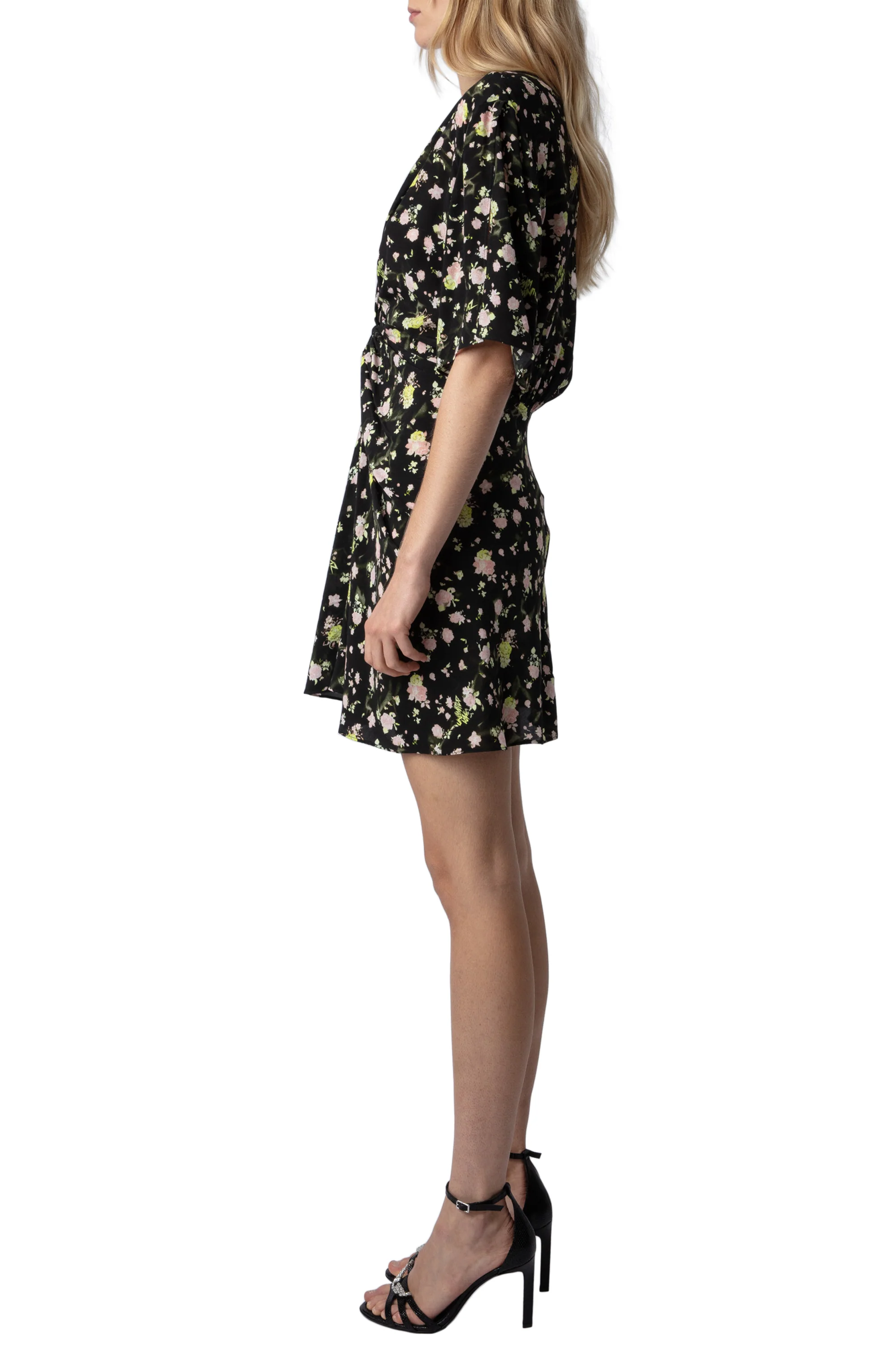 Rozom Soft Crinkle Roses Dress | Black - Image 4