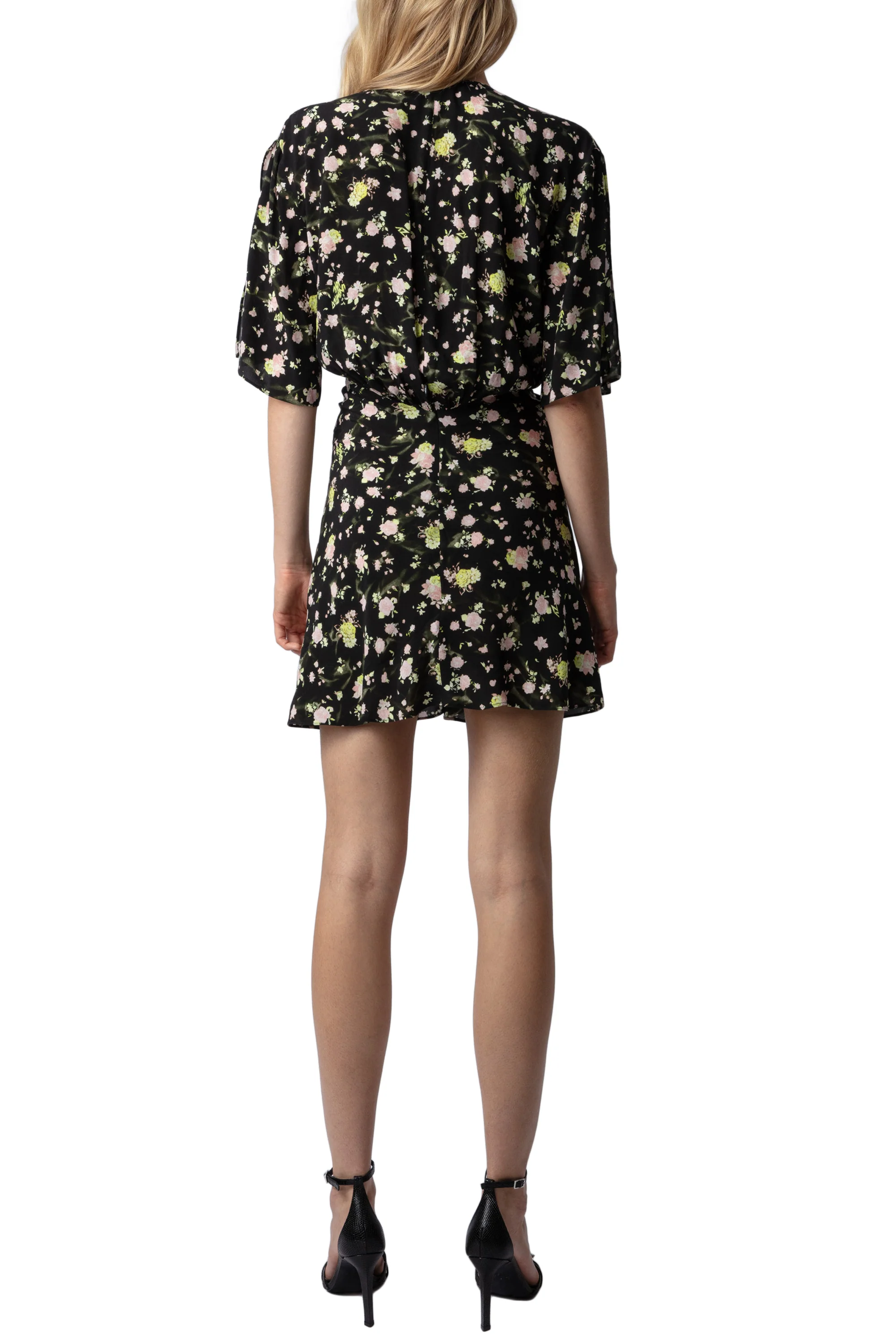 Rozom Soft Crinkle Roses Dress | Black - Image 5