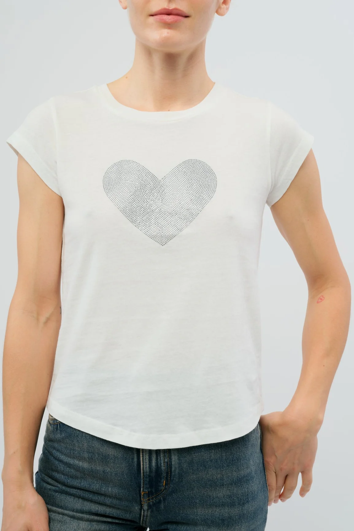 Skinny HC Heart Strass T-Shirt | Beige