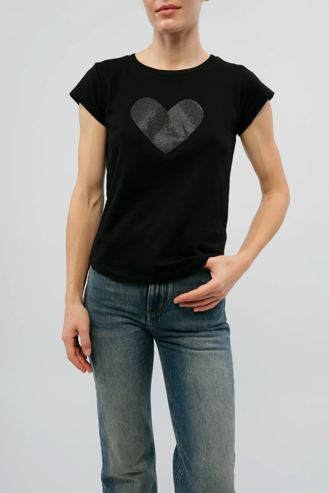 Skinny HC Heart Strass T-Shirt | Black