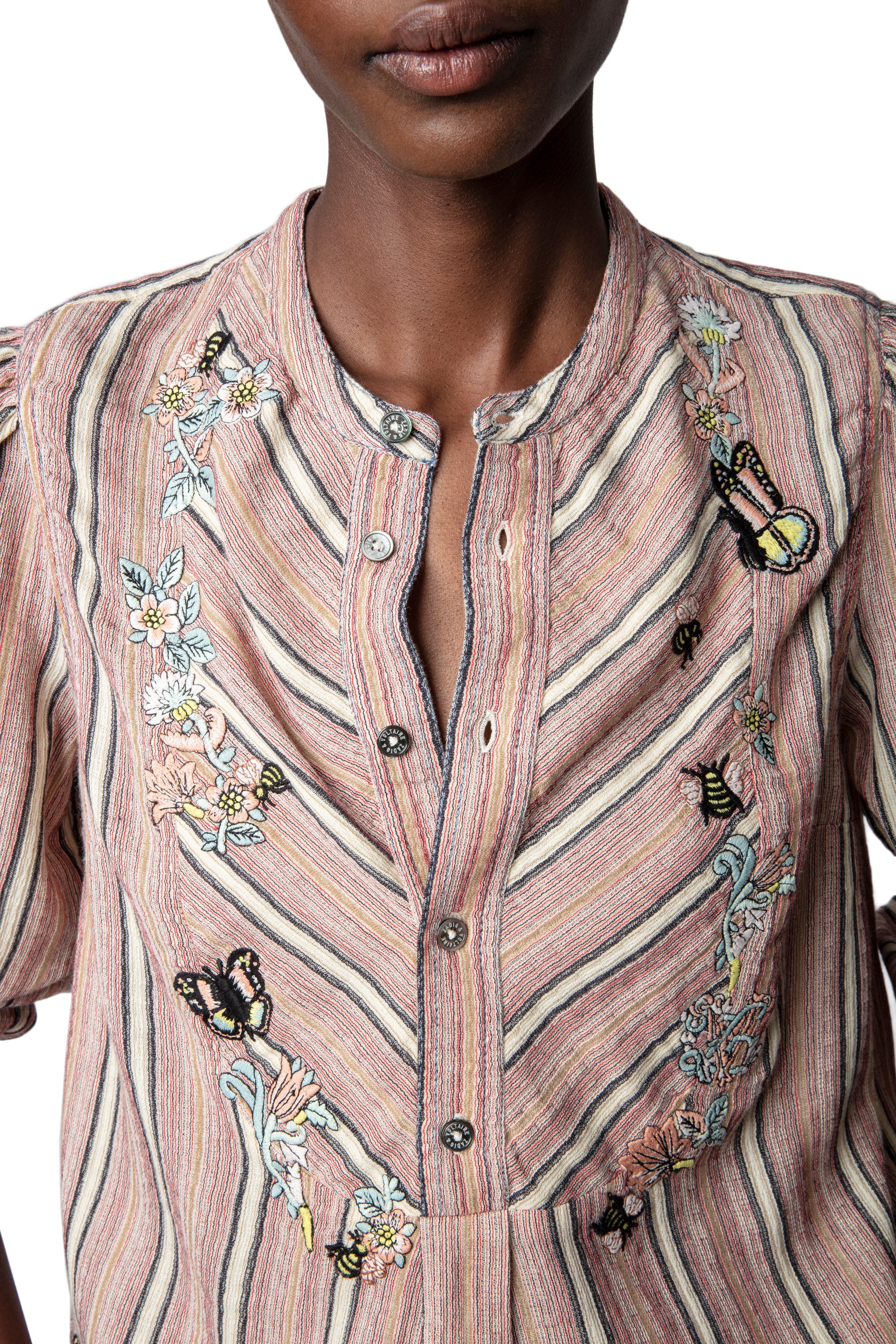 Teda Raye Embroidery Shirt | Pink Striped - Image 2