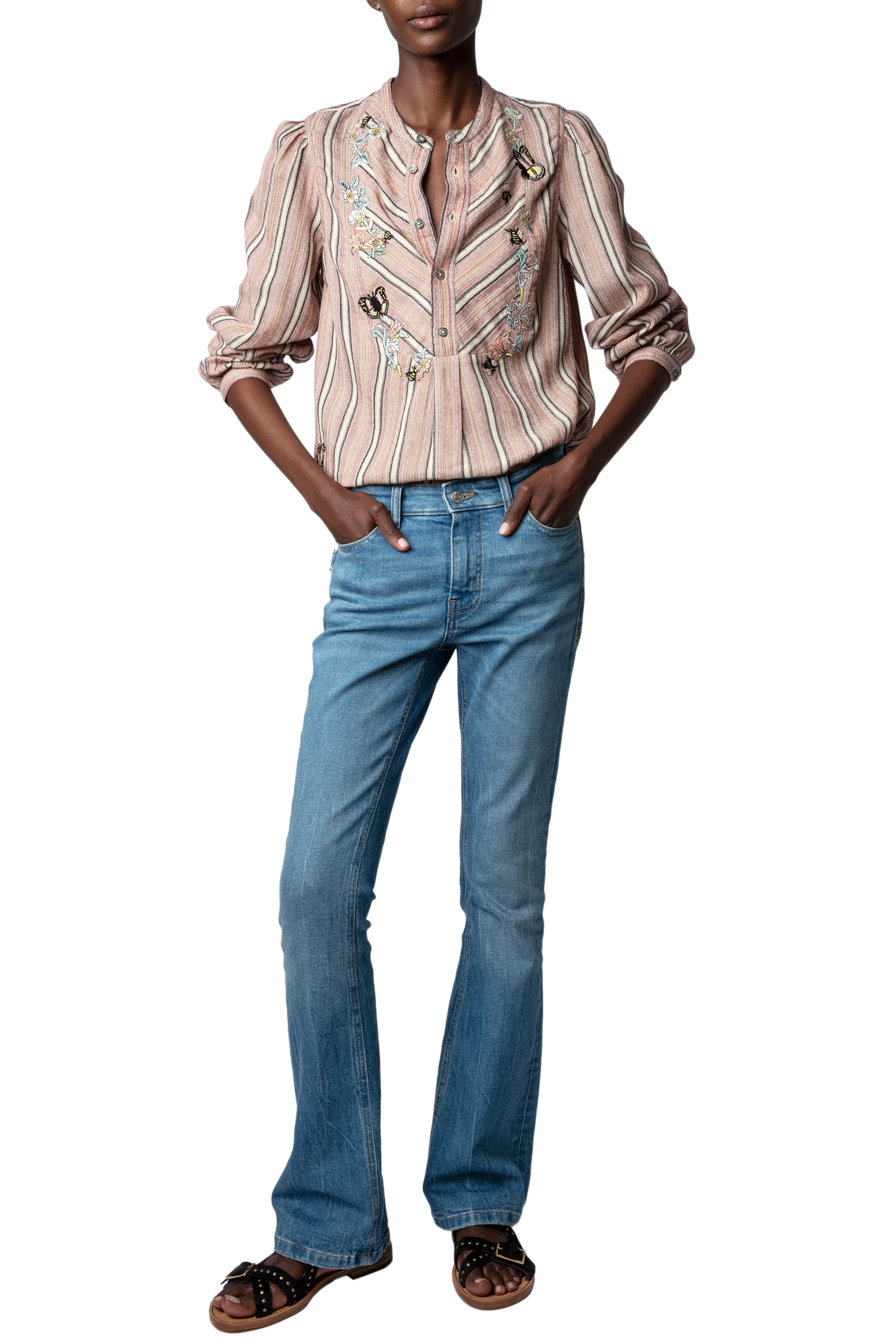 Teda Raye Embroidery Shirt | Pink Striped - Image 3