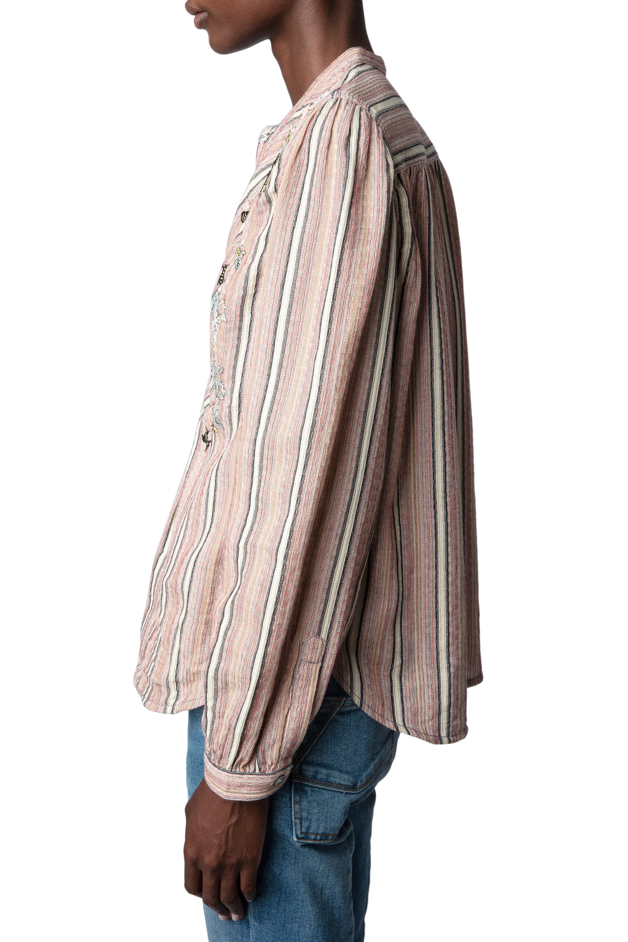 Teda Raye Embroidery Shirt | Pink Striped - Image 4