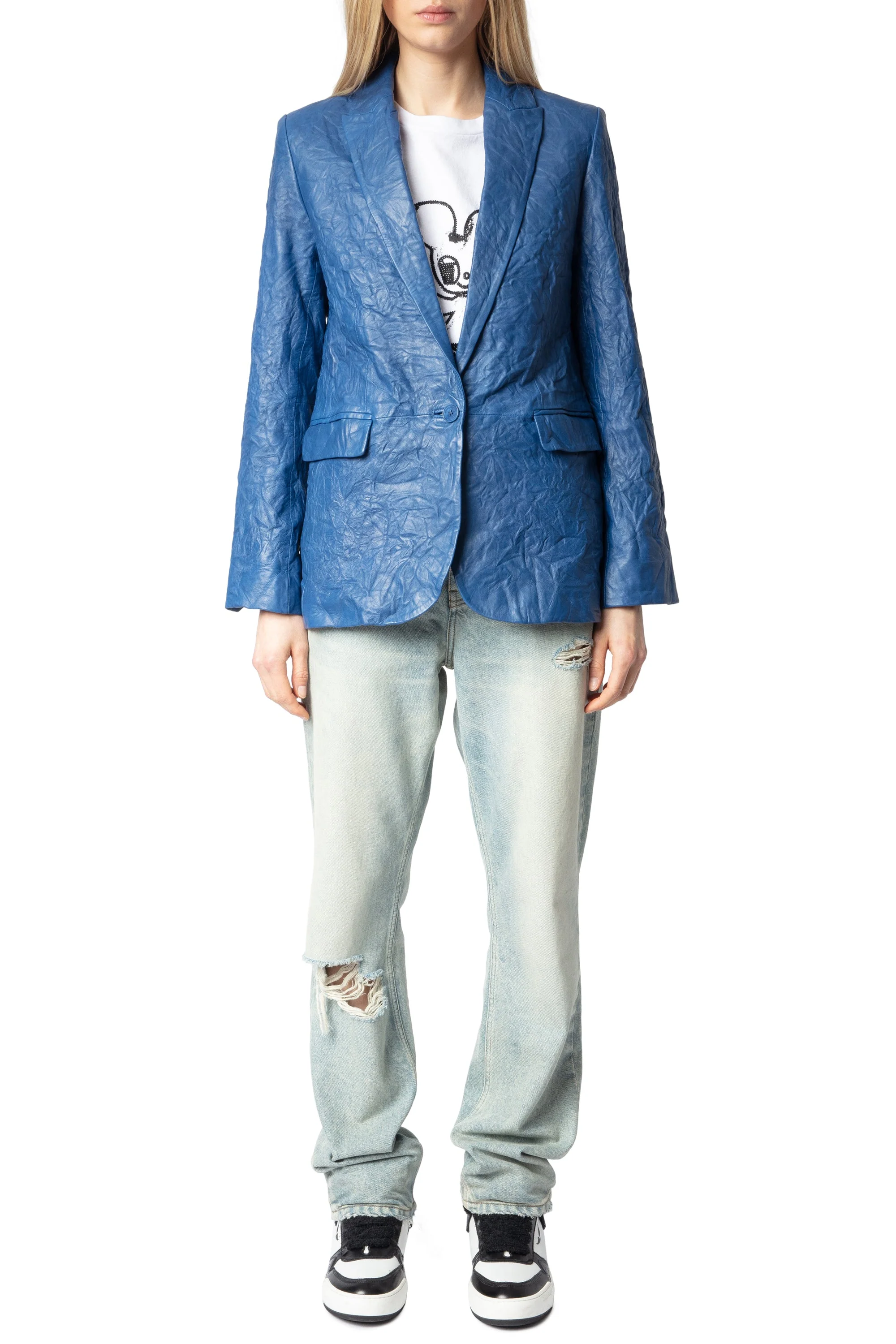 Valse Cuir Froisse Blazer | Surf - Image 2