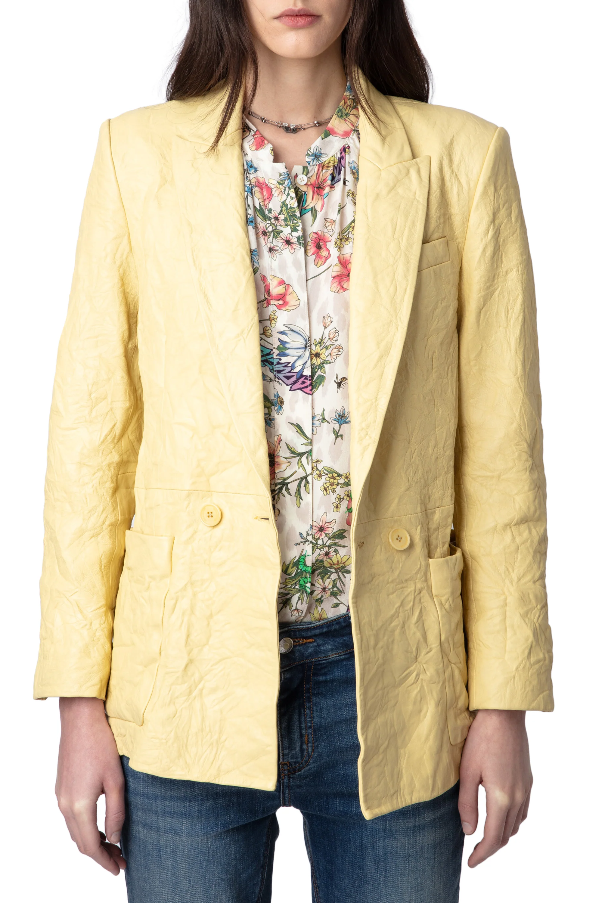 Visko Creased Leather Blazer | Shea Butter