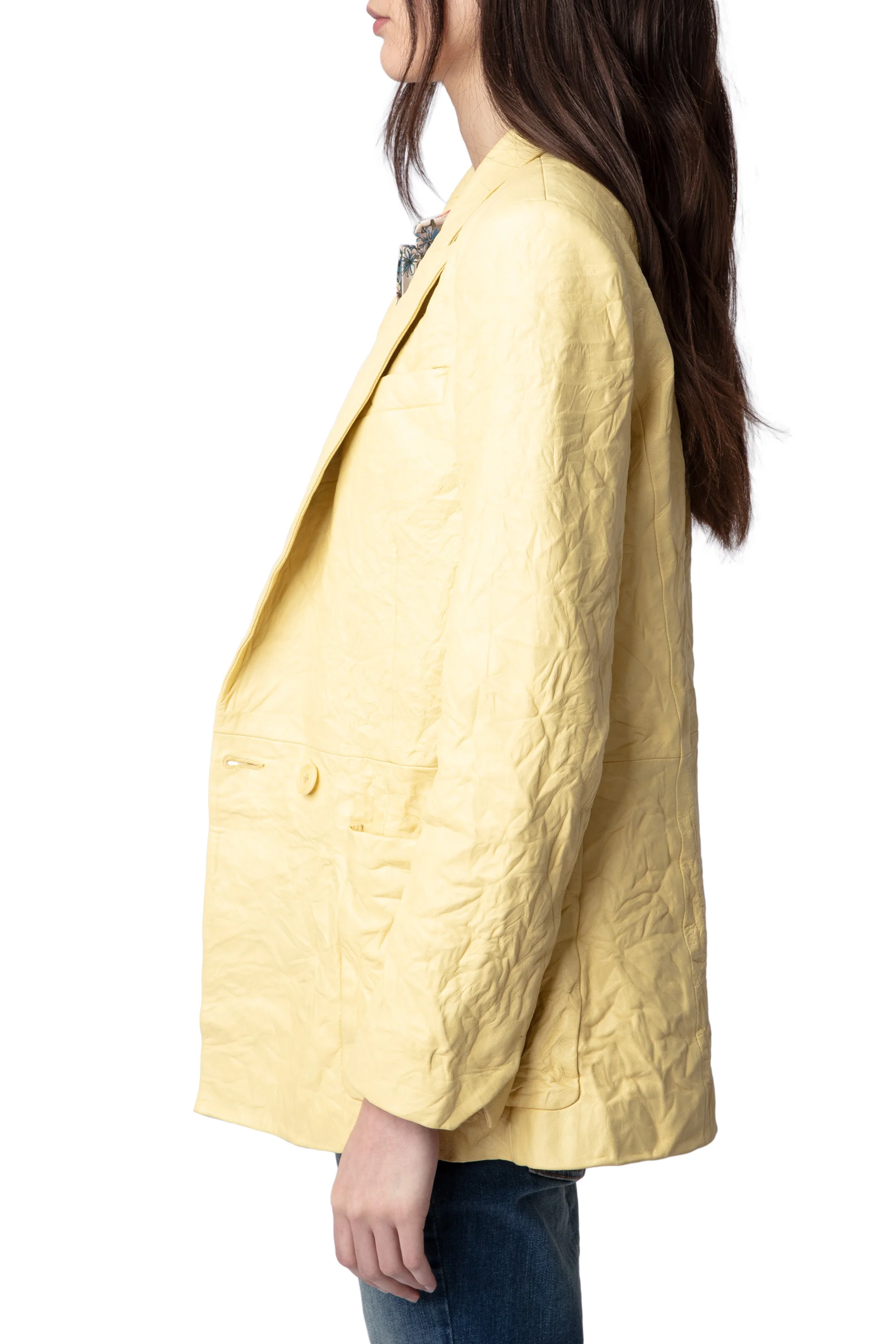 Visko Creased Leather Blazer | Shea Butter - Image 5