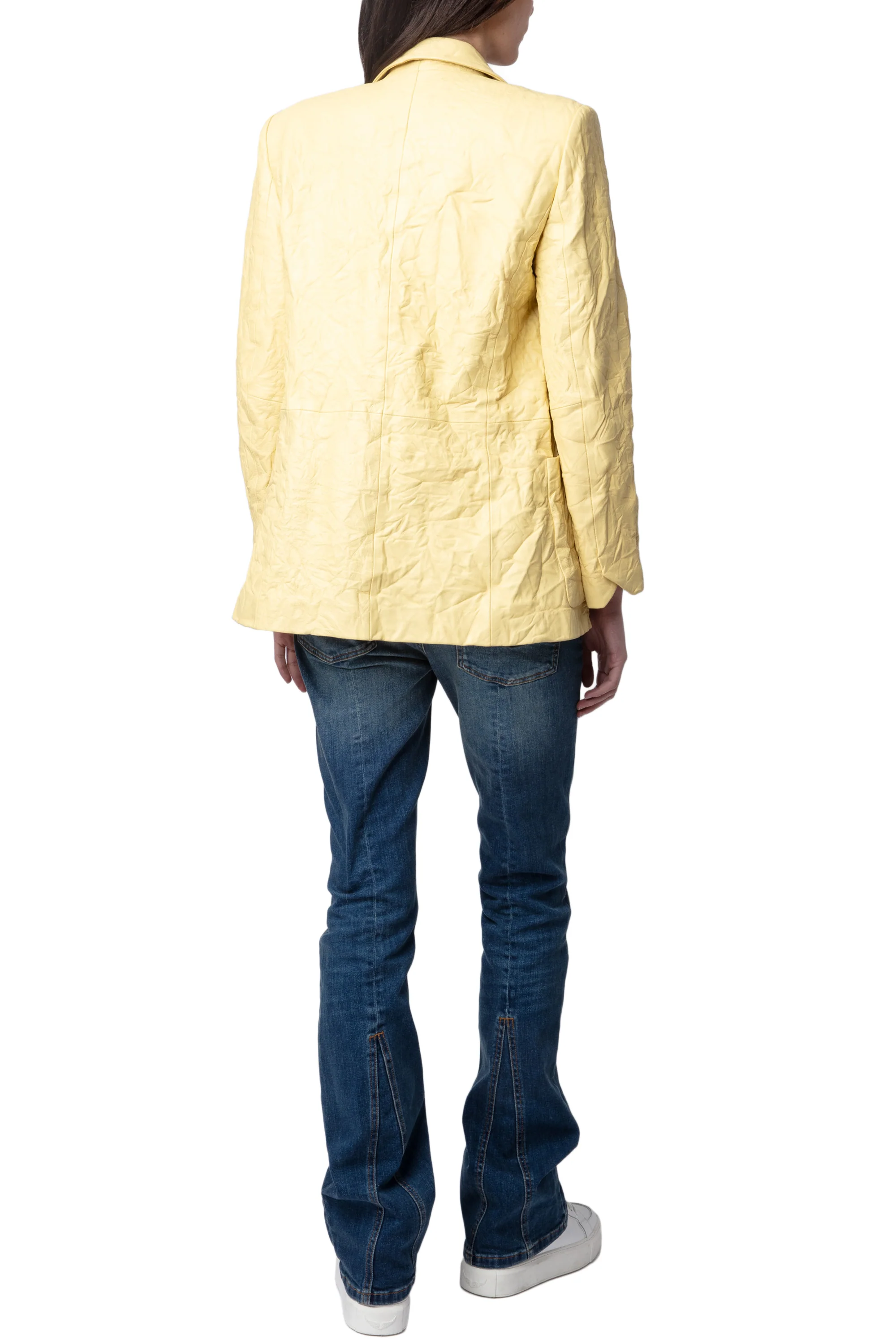 Visko Creased Leather Blazer | Shea Butter - Image 7