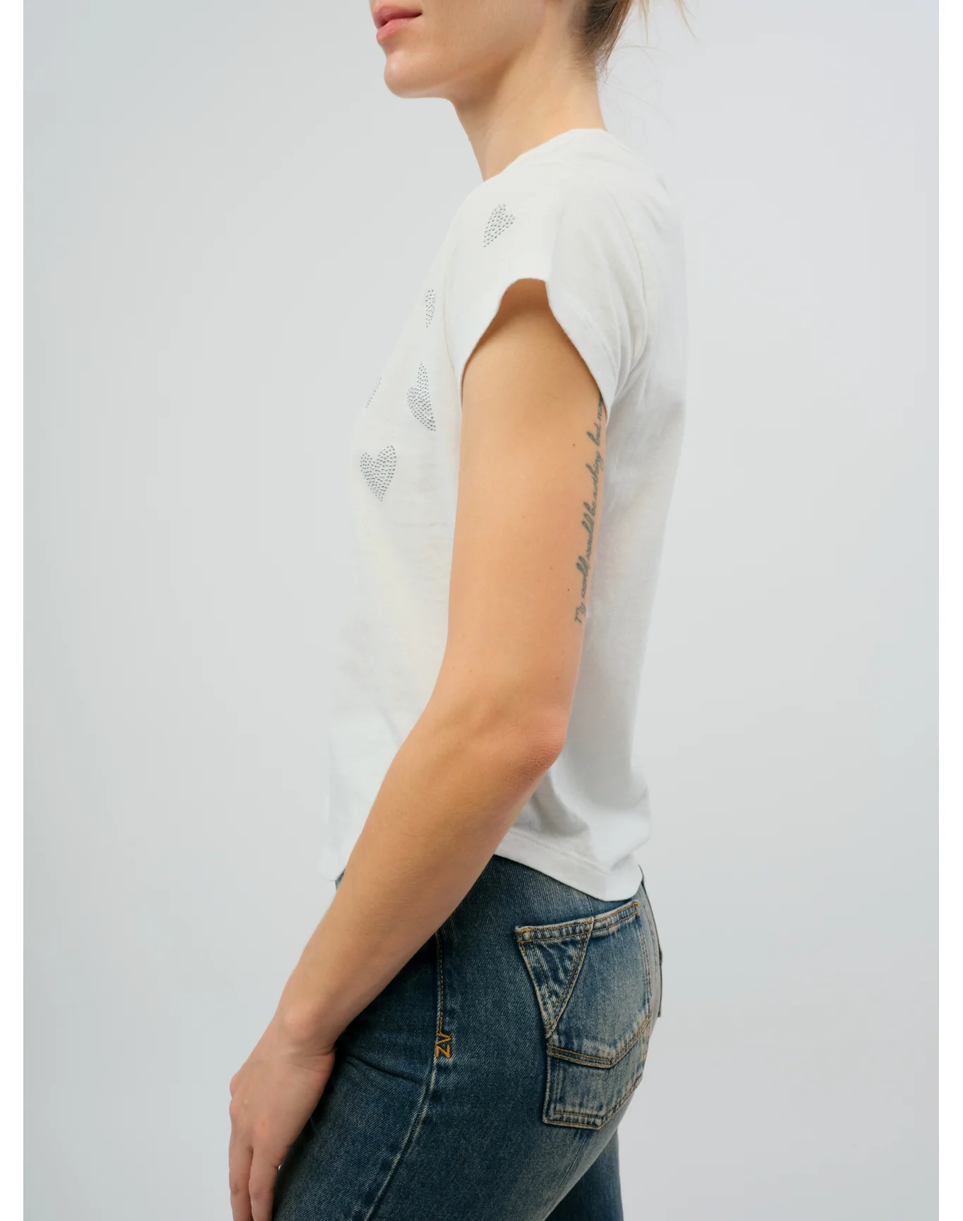 Woop HC Rain Strass Heart T-Shirt | Beige - Image 5